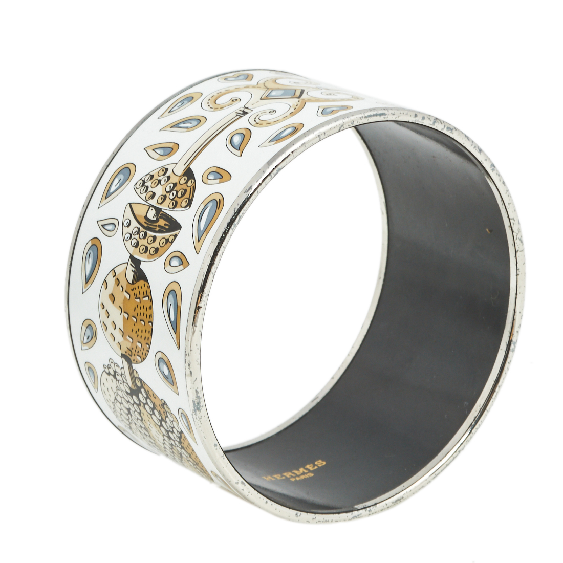 

Hermès White Tresors Retrouves Enamel Wide Bangle Bracelet