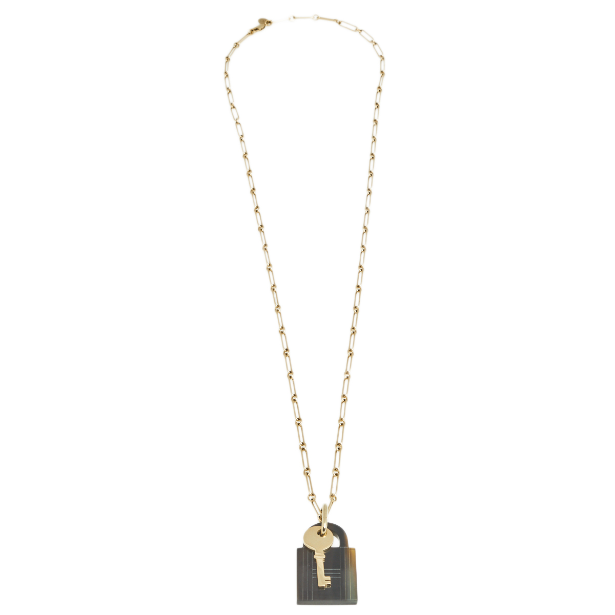 

Hermes Gold Tone Amulette Padlock & Key Long Necklace