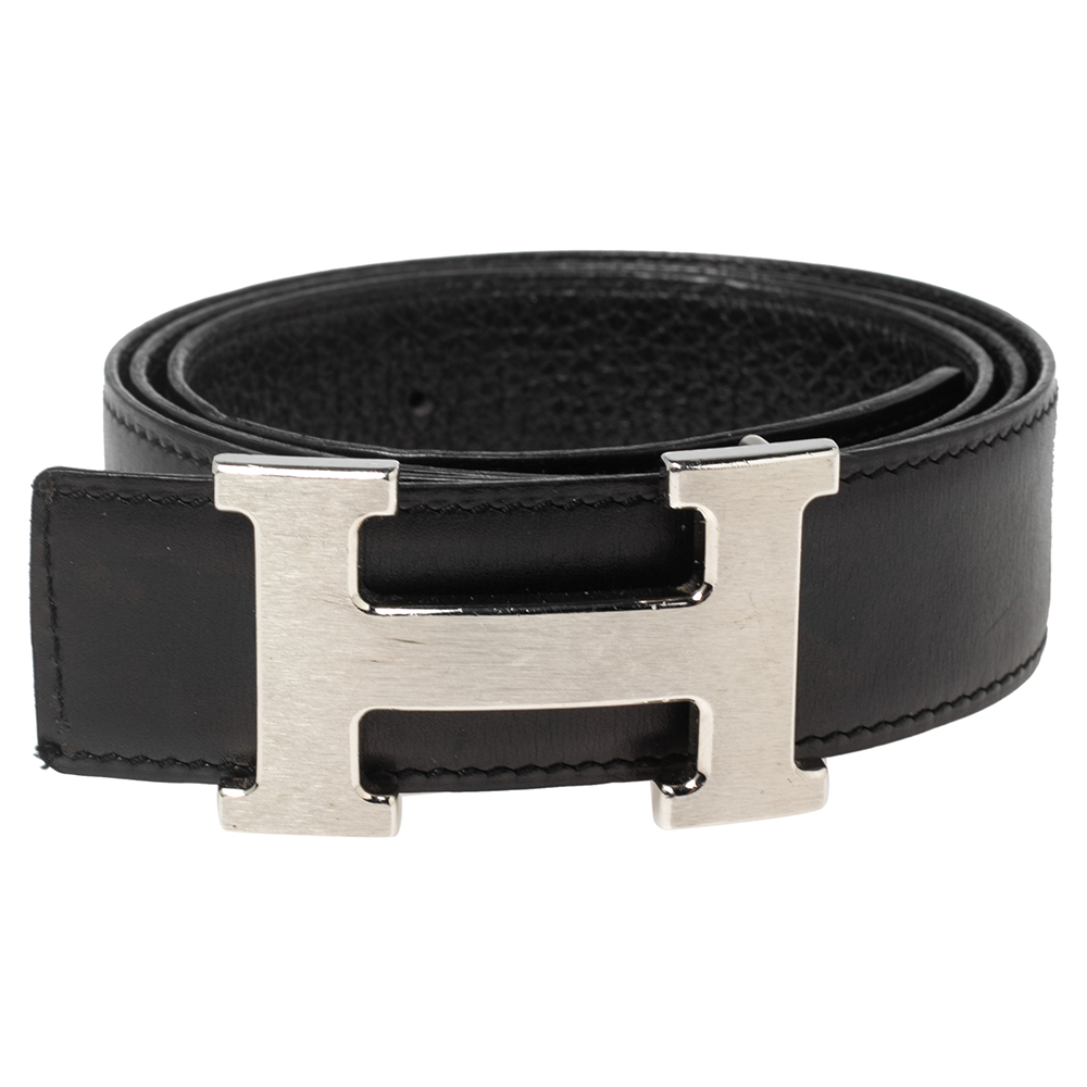 

Hermes Black Togo and Box Leather H Buckle Reversible Belt