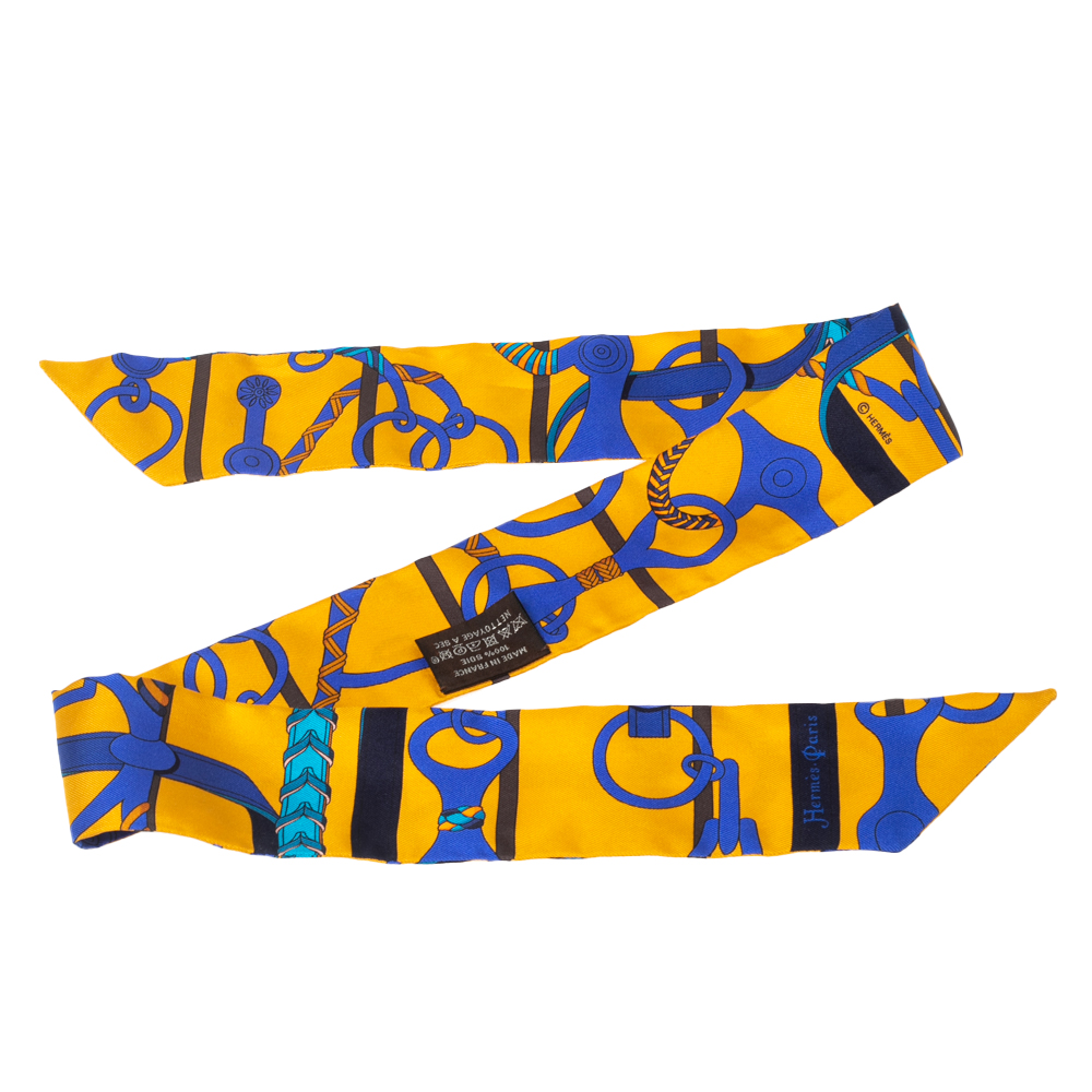 

Hermes Yellow Printed Silk Twilly