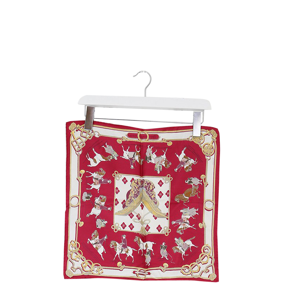 

Hermes Red Japanese Equestrian Silk Carre Scarf