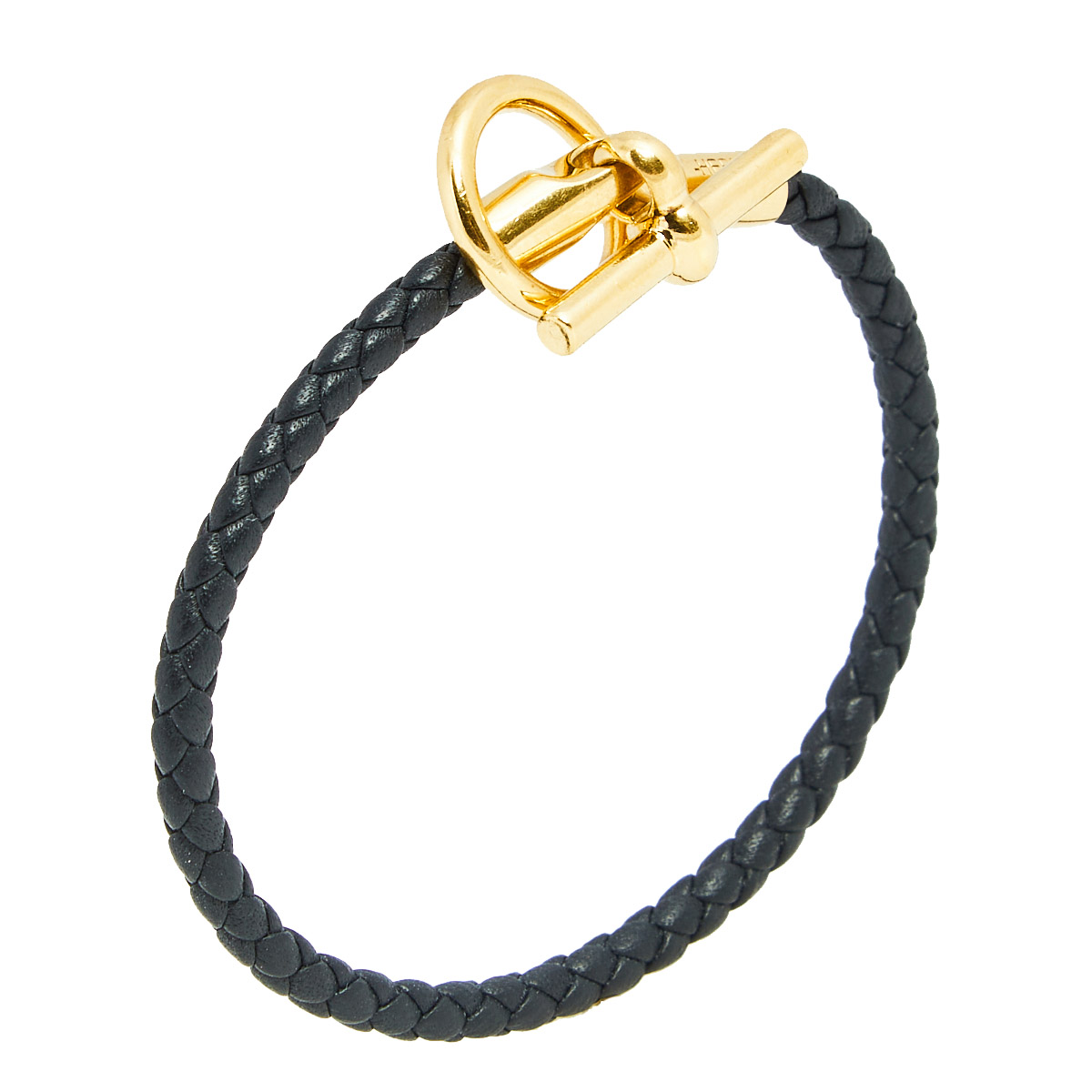 

Hermes Glenam Black Leather Gold Tone Metal Bracelet
