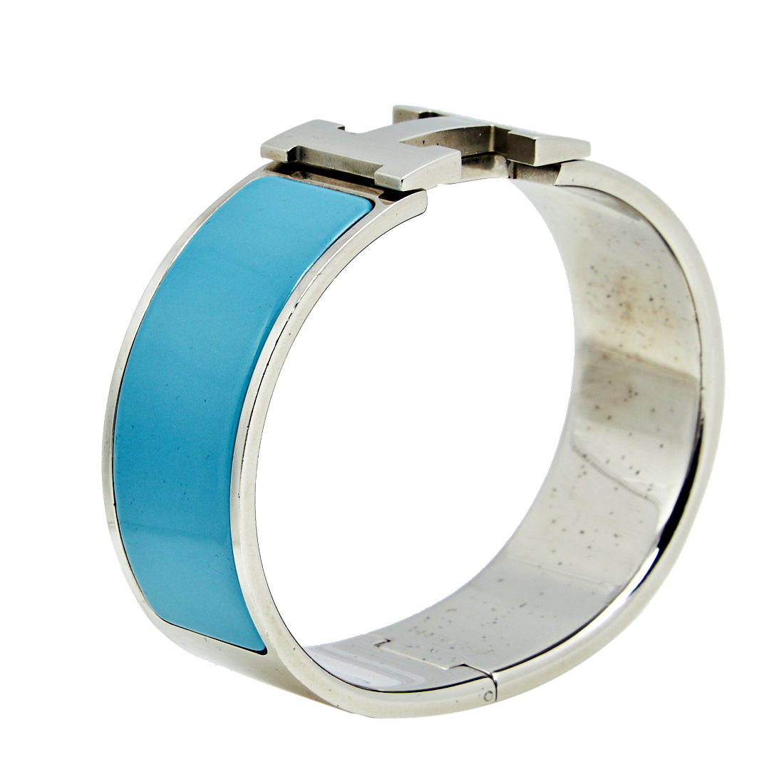

Hermès Clic Clac H Blue Enamel Palladium Plated Wide Bracelet