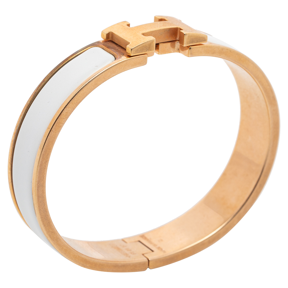 

Hermes White Enamel Gold Plated Clic H Bracelet