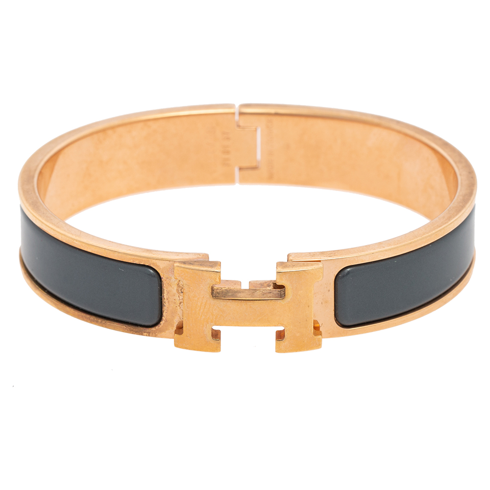 Pre-owned Hermes Grey Enamel Gold Plated Clic H Bracelet | ModeSens