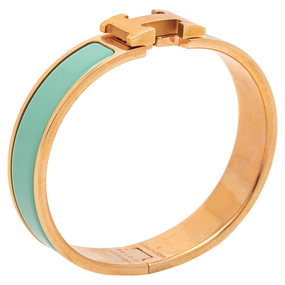 

Hermes Blue Enamel Gold Plated Clic H Bracelet