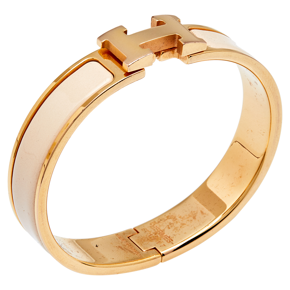 

Hermès Clic H Cream Enamel Rose Gold Plated Narrow Bracelet