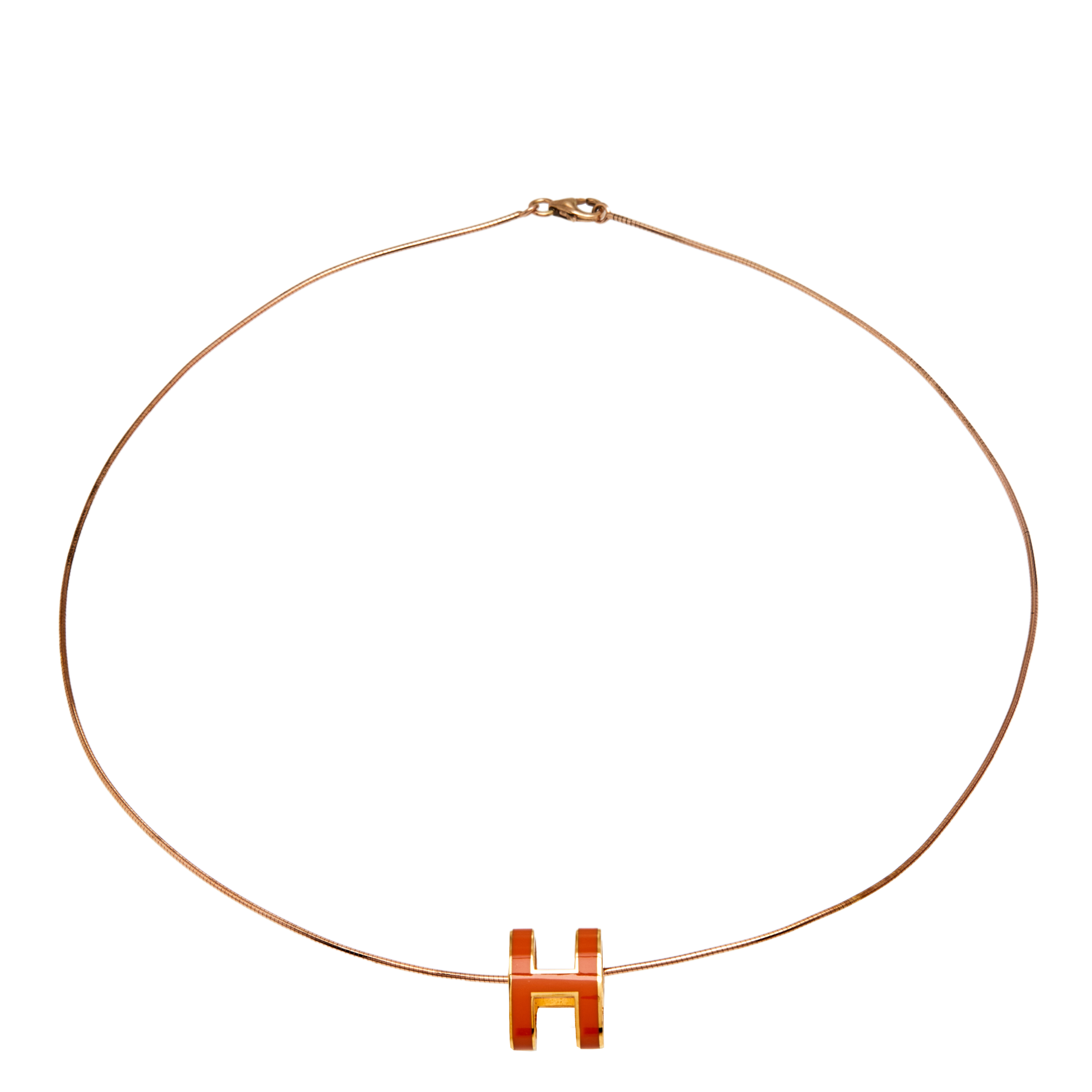 

Hermès Rose Gold Plated Omega Chain Orange Lacquer Pop H Pendant Necklace