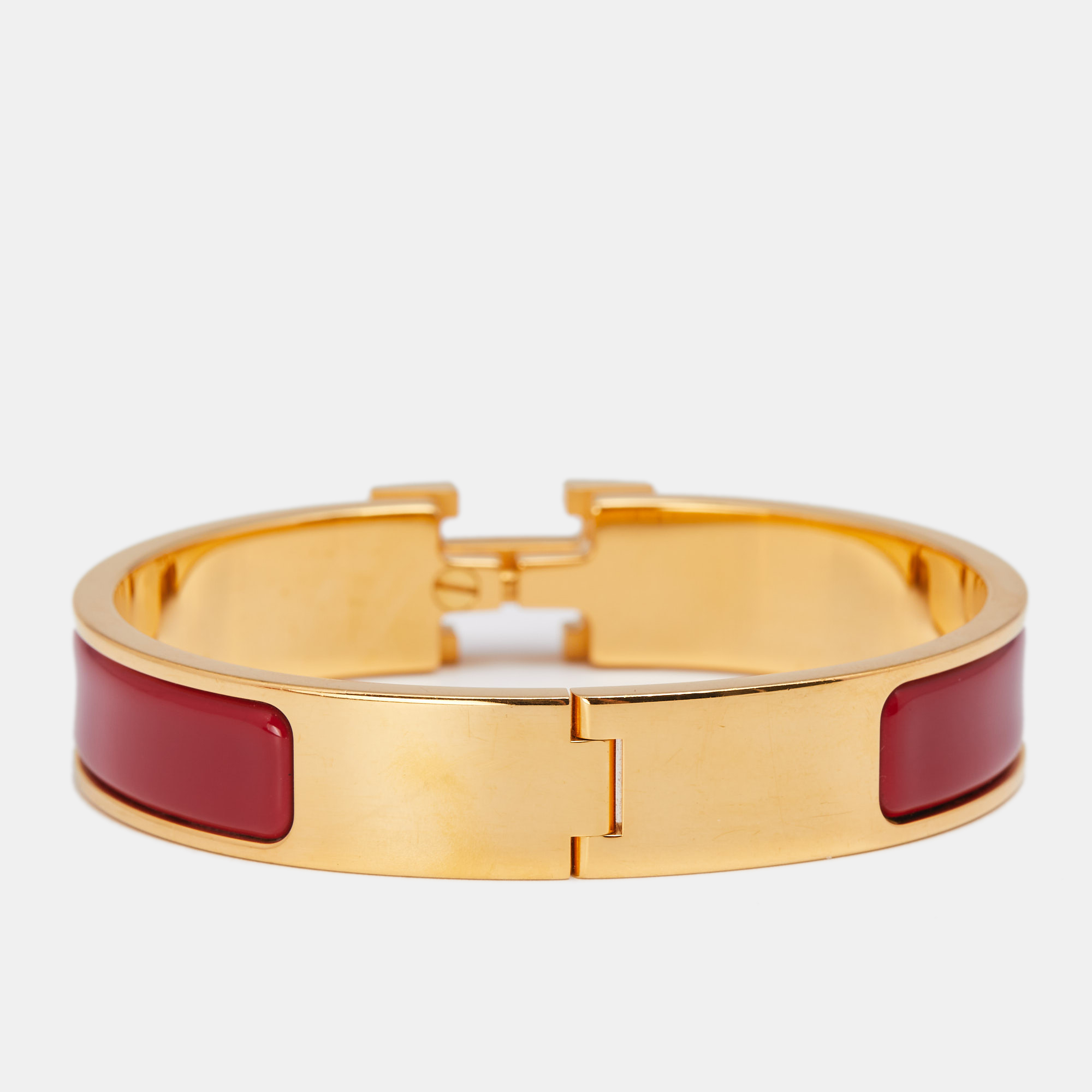 

Hermès Clic H Red Enamel Gold Plated Narrow Bracelet