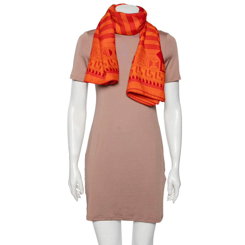 

Hermès Orange Le Fil D'Ariane Cashmere Silk Shawl