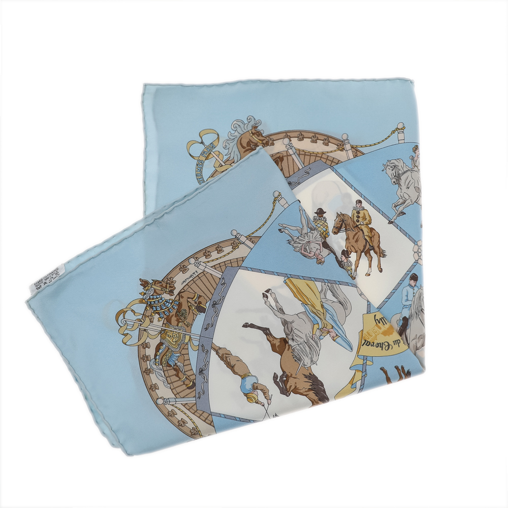 

Hermes Blue Musee Vivant du Cheval Chantilly Silk Handkerchief