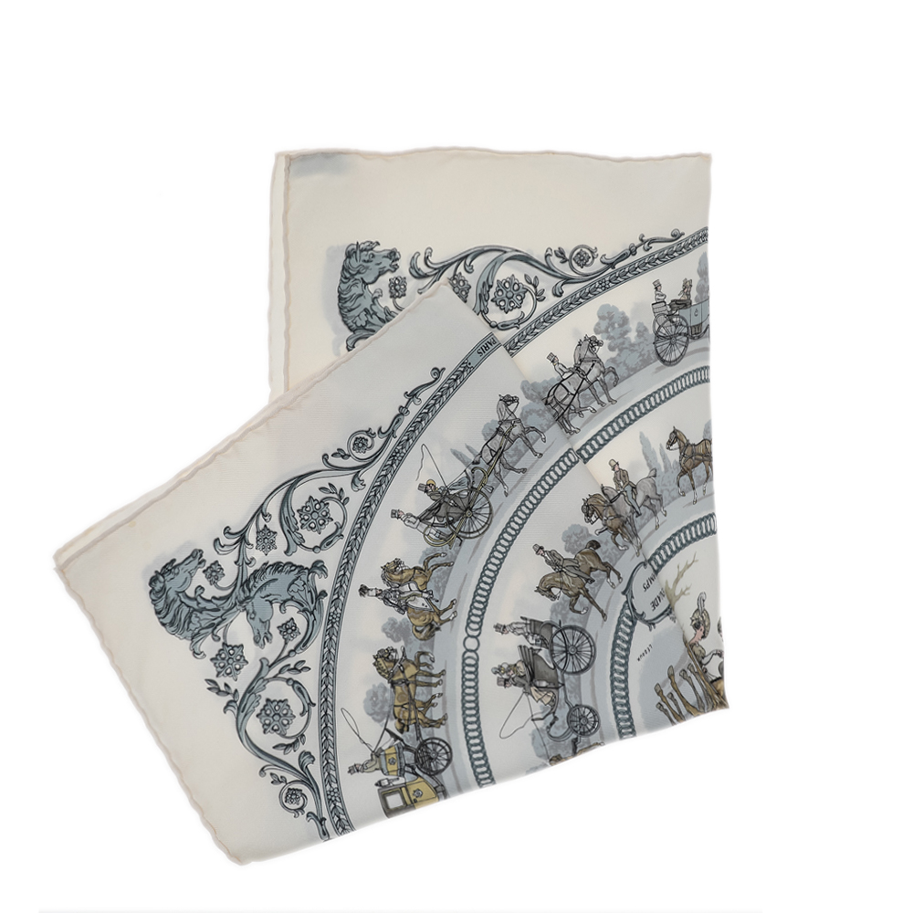 

Hermes White La Promenade De Longchamps Silk Square Scarf