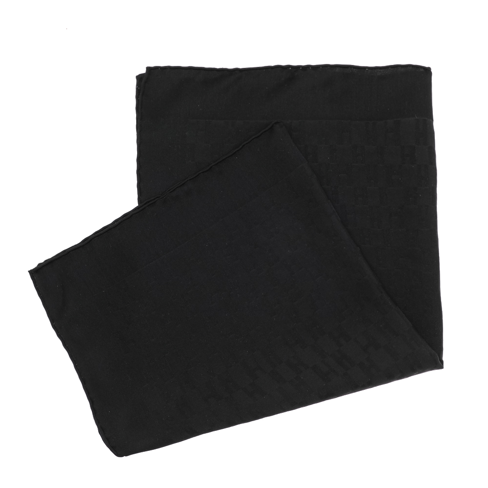 

Hermès Black Faconnee Grand H Silk Pocket Square