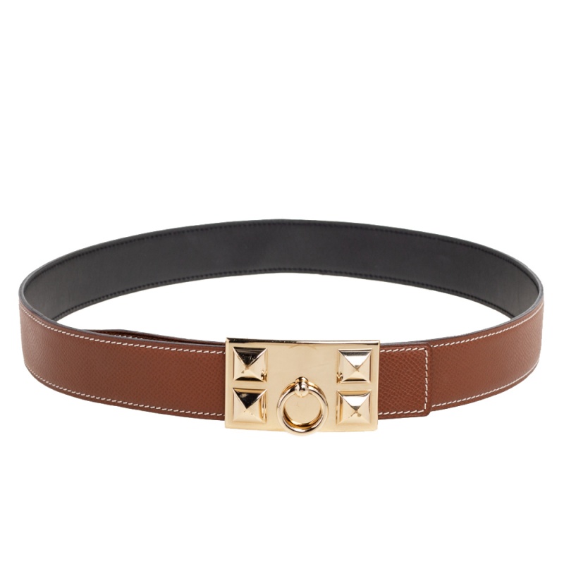 

Hermes Black/Gold Chamonix and Epsom Leather Collier de Chien Reversible Belt