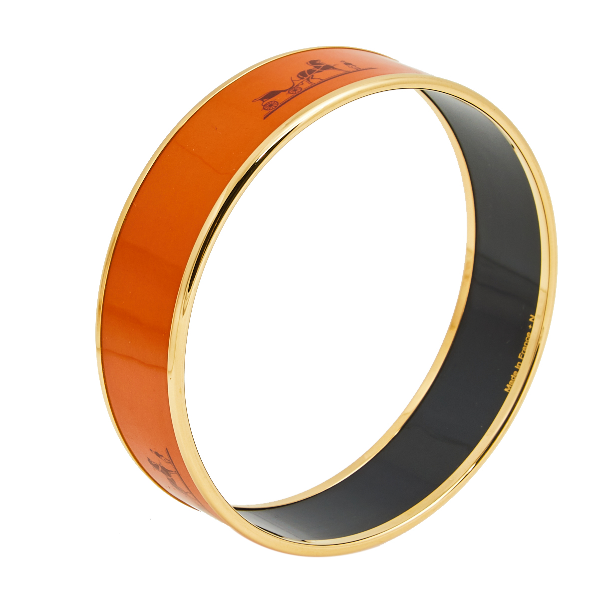 

Hermès Caleche Orange Enamel Gold Plated Bangle Bracelet
