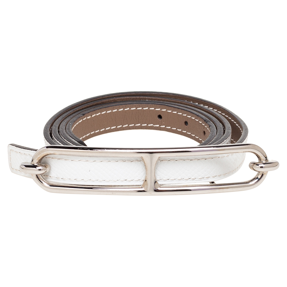 

Hermes Blanc/Etoupe Epsom and Swift Leather Roulis Belt, White