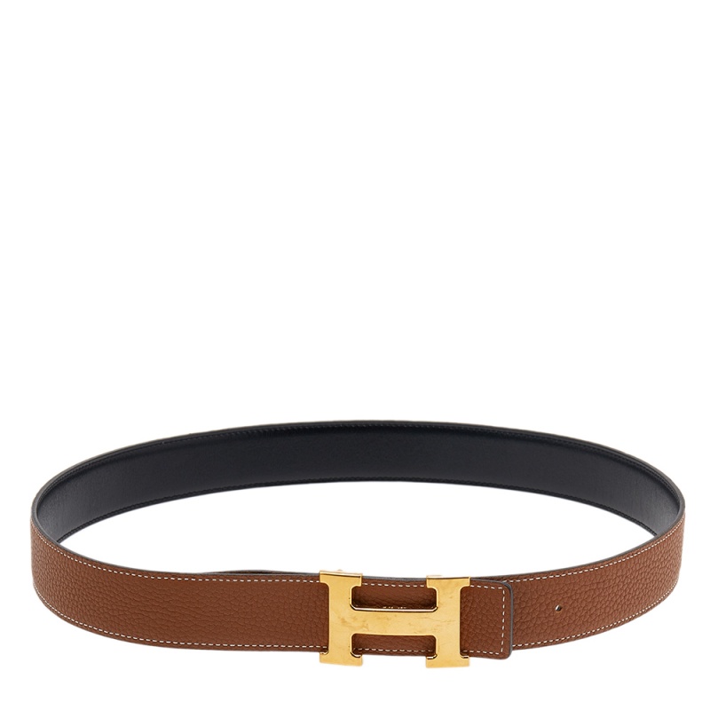 

Hermes Black/Gold Box and Togo Leather H Buckle Reversible Belt