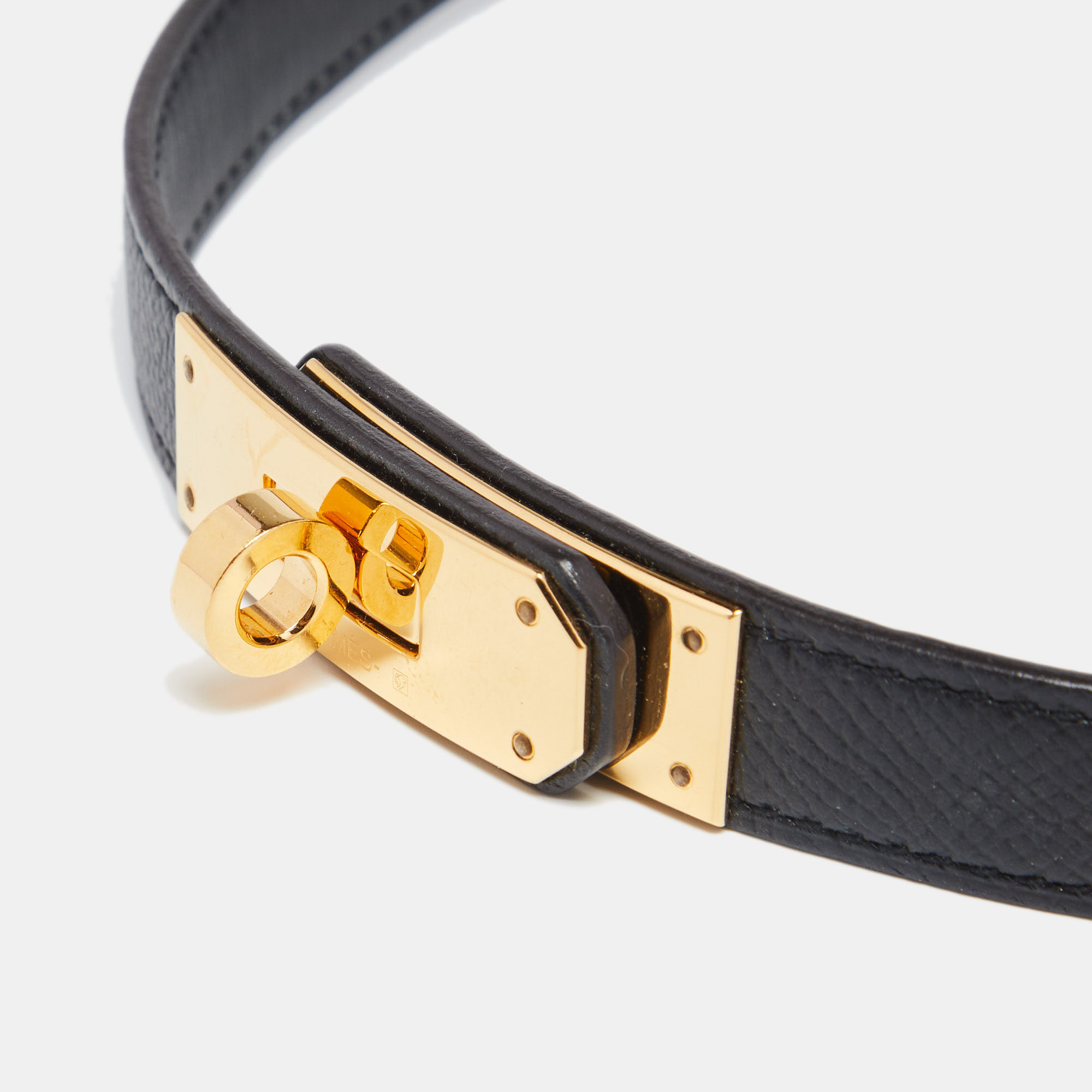 

Hermes Black Swift and Epsom Leather Gold Finish Kelly 18 Adjustable Belt