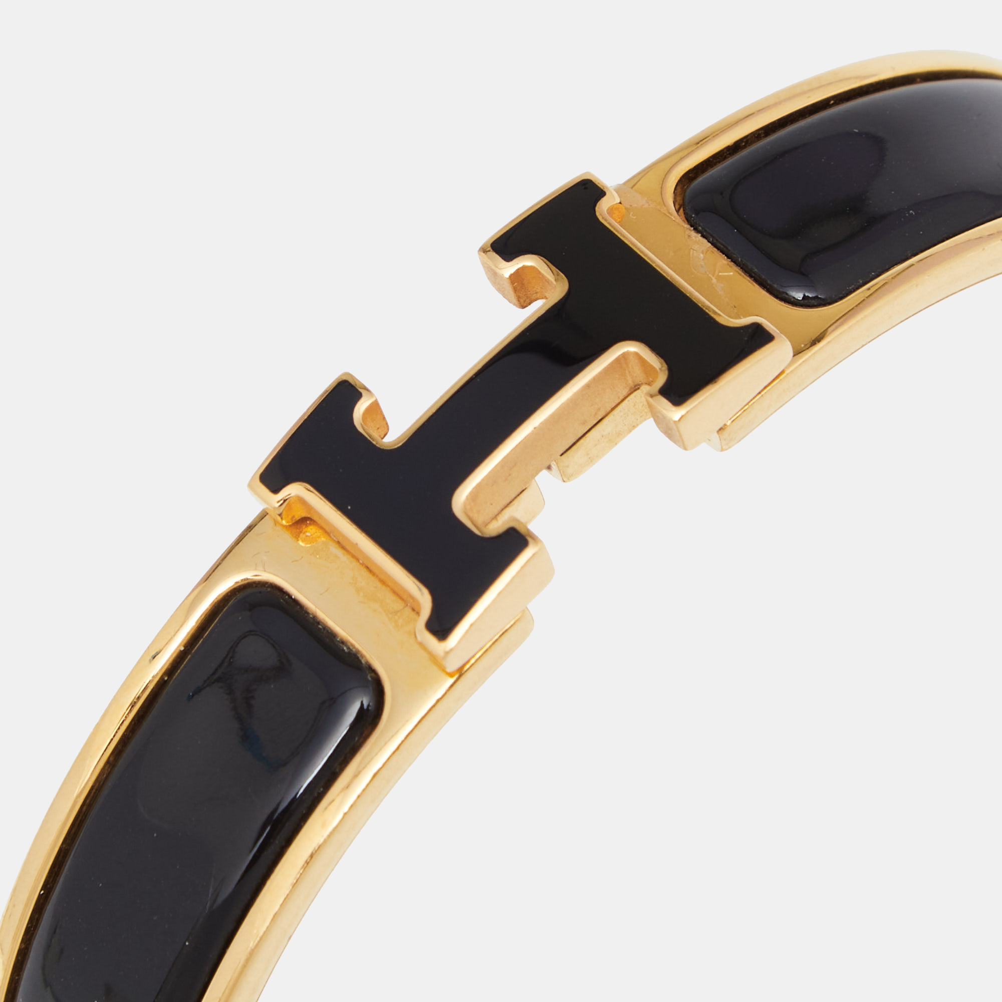 

Hermes Clic Clac H Extra Wide Black Enamel Gold Plated Bracelet