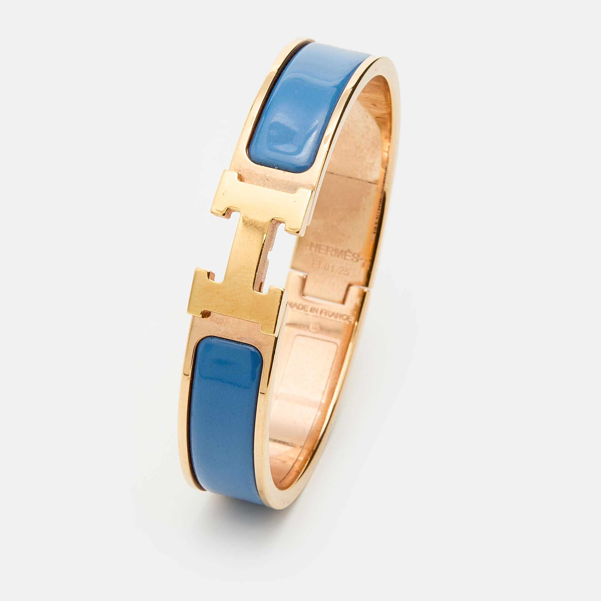 

Hermès Clic H Blue Enamel Rose Gold Plated Narrow Bracelet