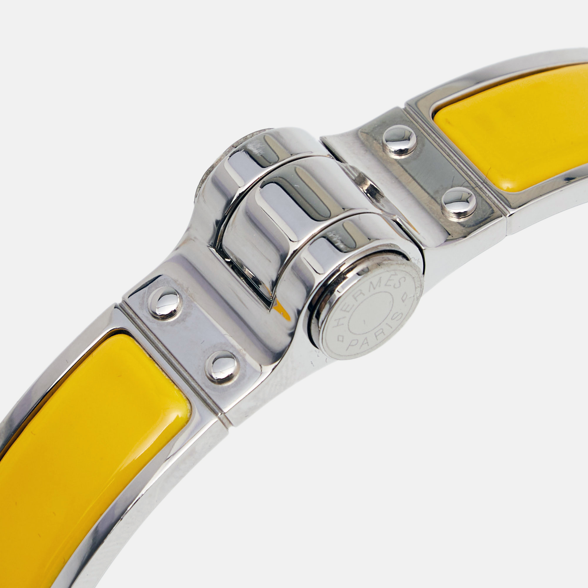 

Hermès Charniere Uni Yellow Enamel Gold Plated Hinged Bracelet