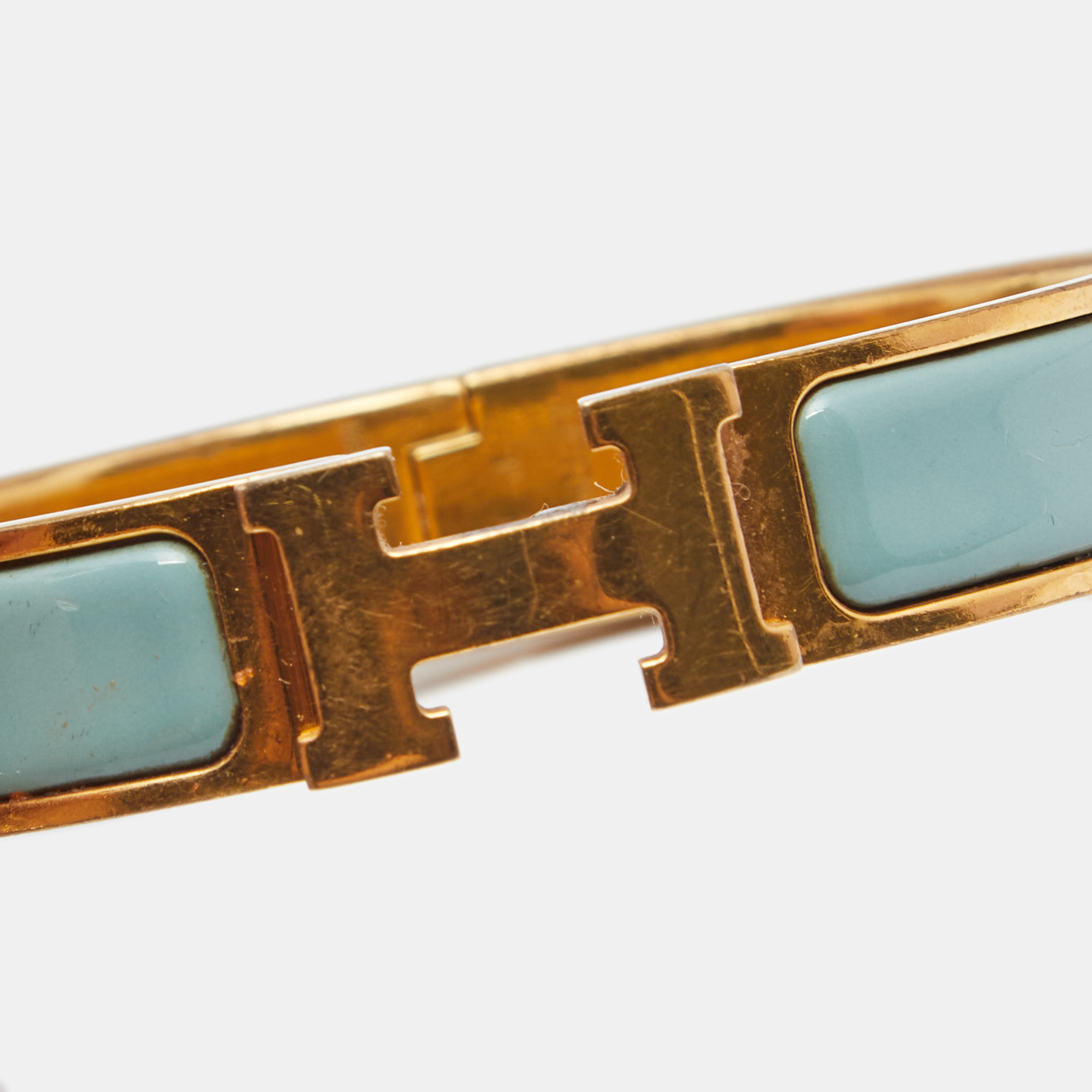 

Hermès Clic H Aqua Blue Enamel Gold Plated Narrow Bracelet