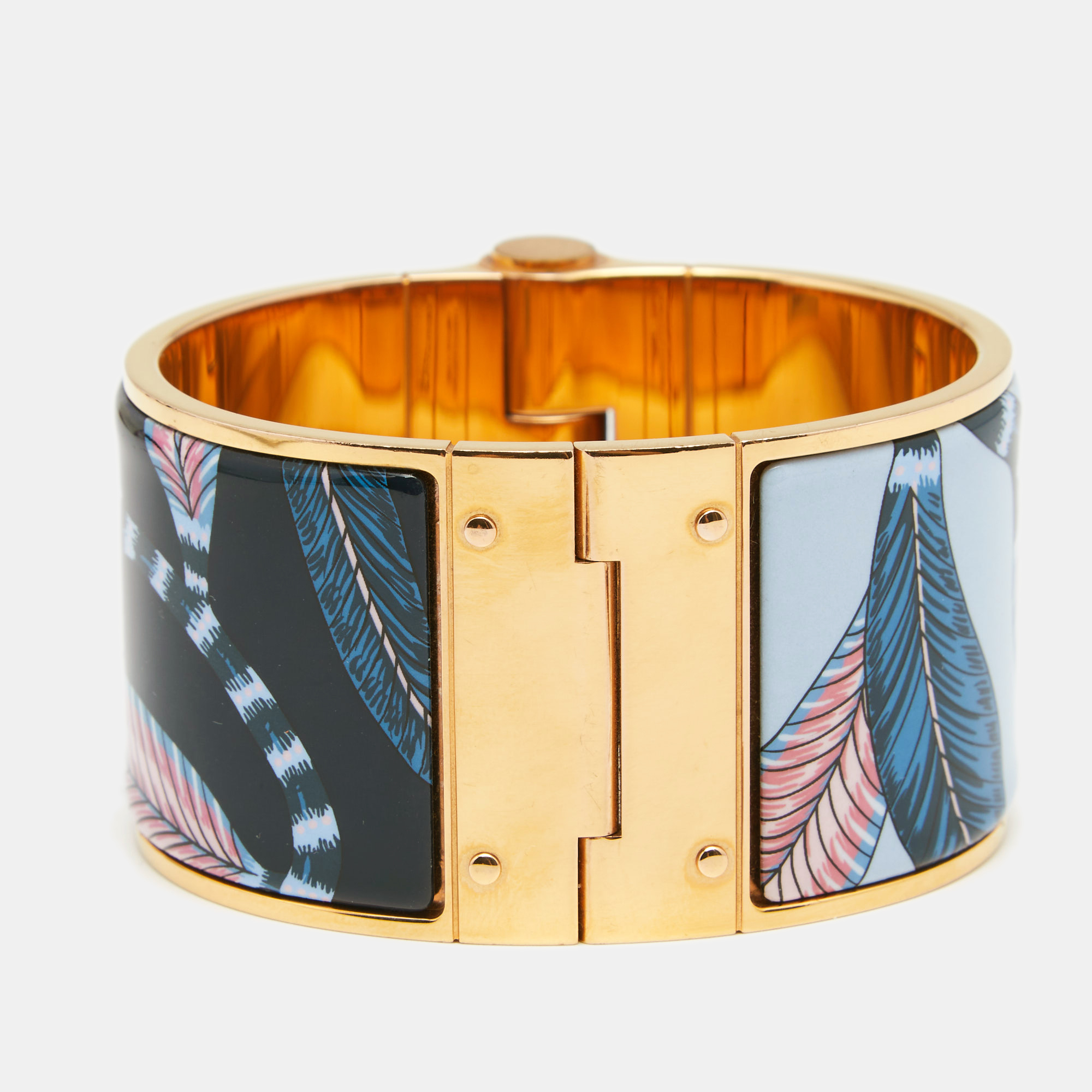 

Hermès Gold Plated Savana Dance Enamel Hinged Bangle Bracelet, Multicolor