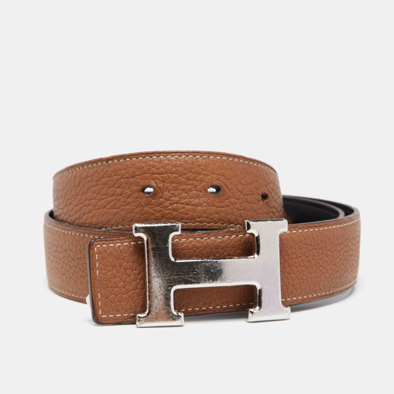 

Hermes Black/Gold Box and Togo Leather H Buckle Reversible Belt