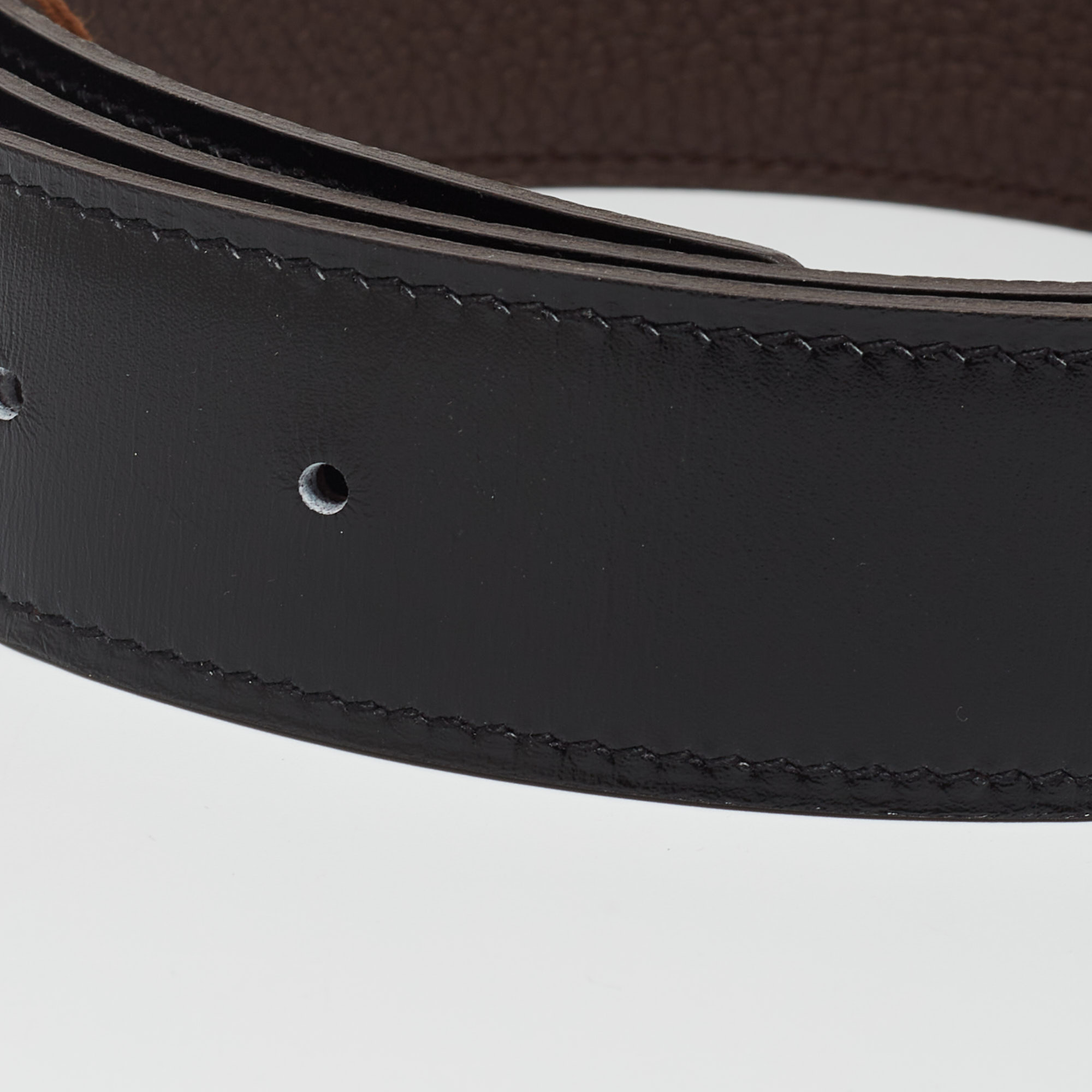 

Hermes Noir/Chocolat Box and Togo Leather Reversible Belt Strap, Black