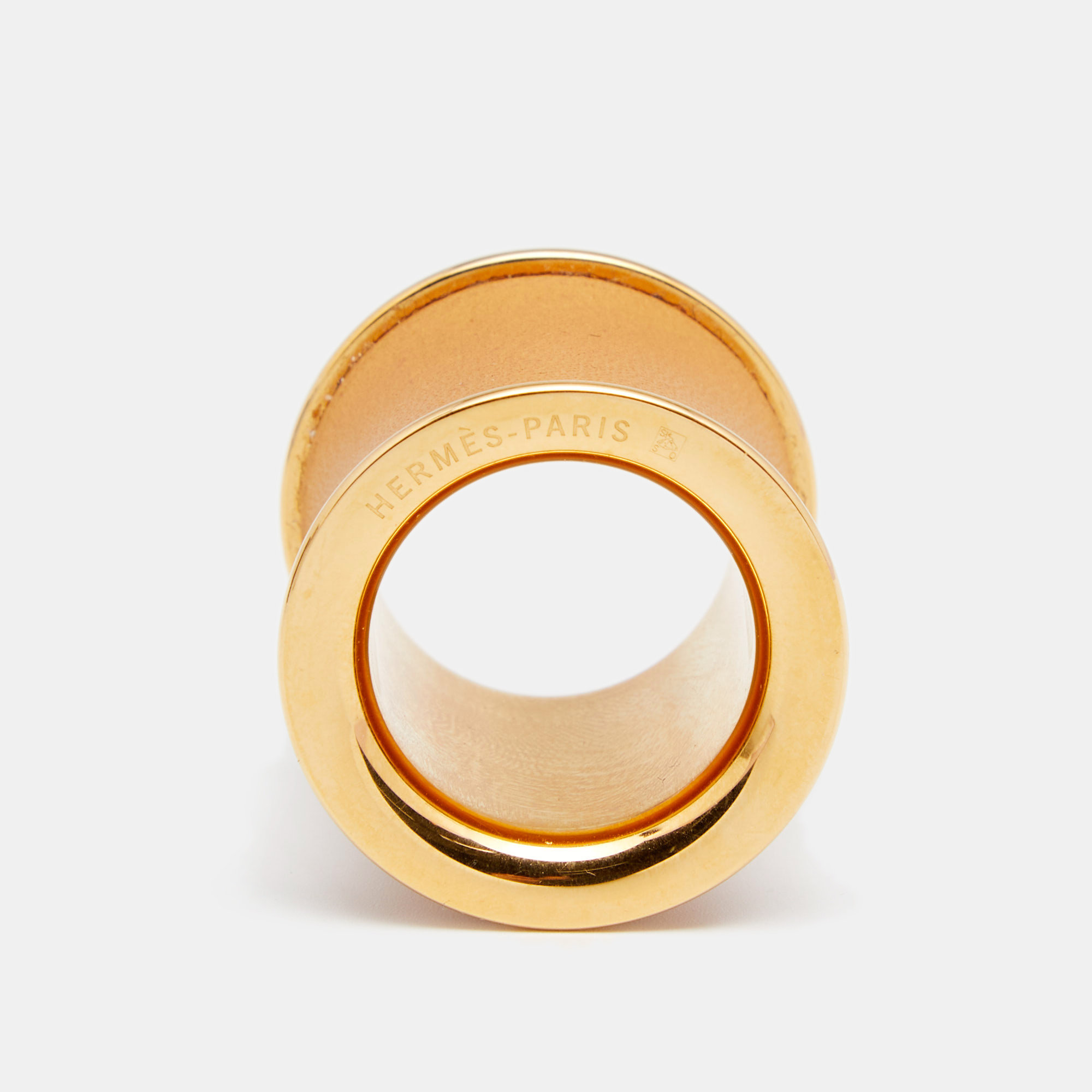 

Hermès Brown Leather Gold Plated Scarf Ring