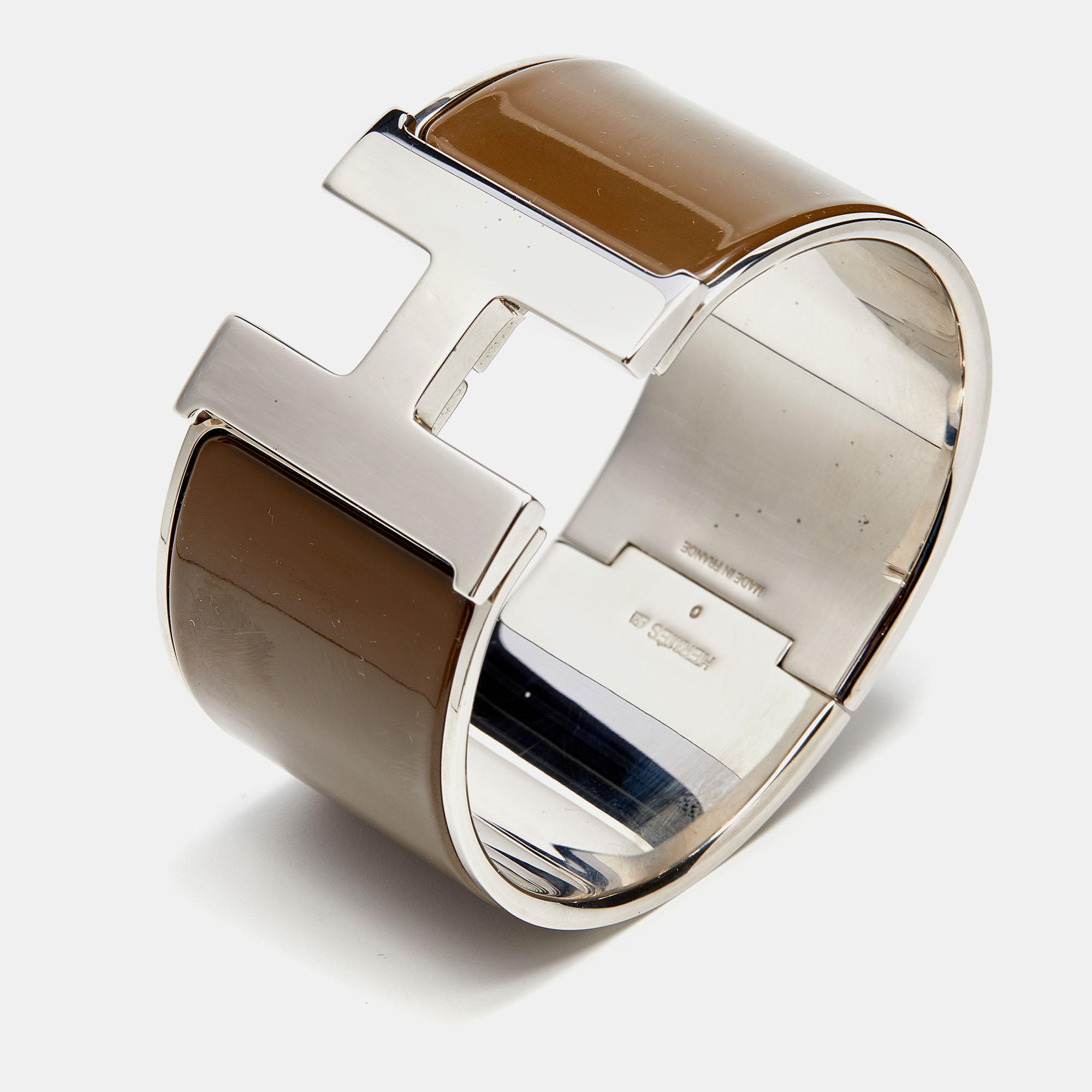 

Hermes Clic H Brown Enamel Palladium Plated Metal  Bracelet