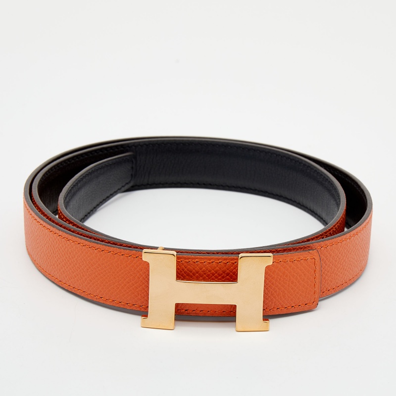 

Hermes Black/Orange Chamonix And Epsom Leather Constance Reversible Belt