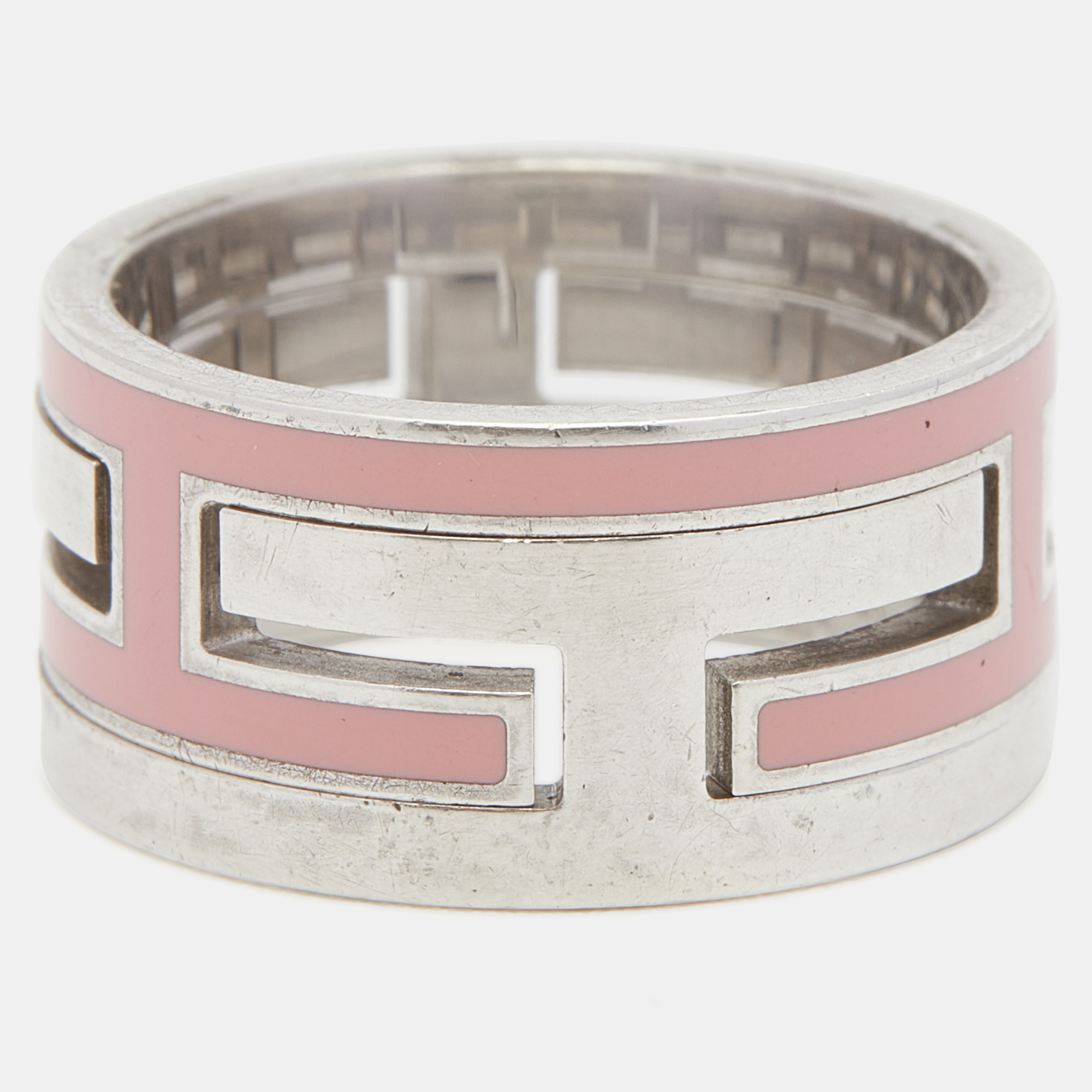 

Hermès Sterling Silver Pink Enamel Move H Ring Size EU 52