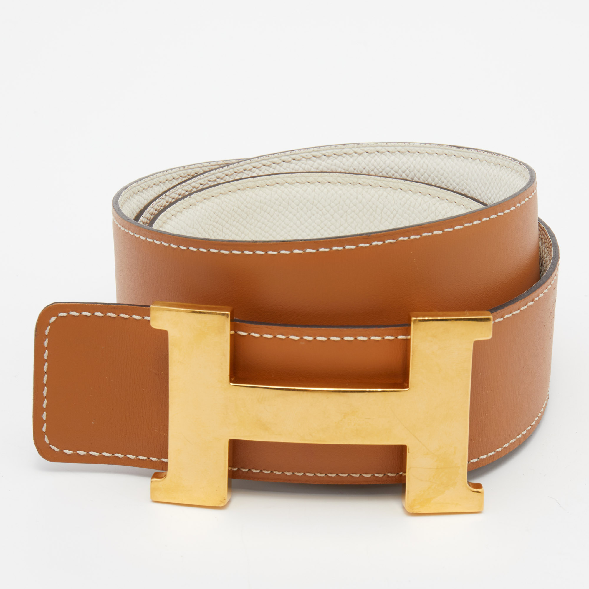 

Hermes White Epsom Leather H Constance Reversible Belt