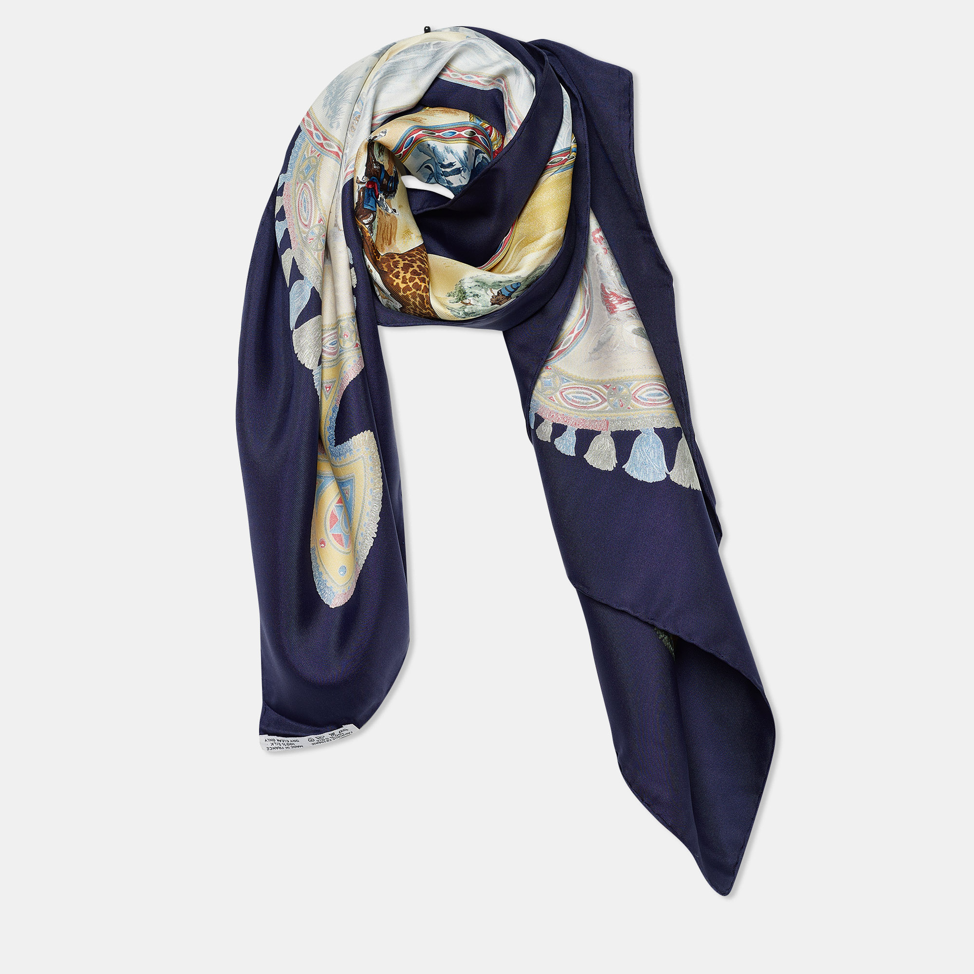 

Hermès Blue Cavaliers Peuls Silk Scarf, Navy blue