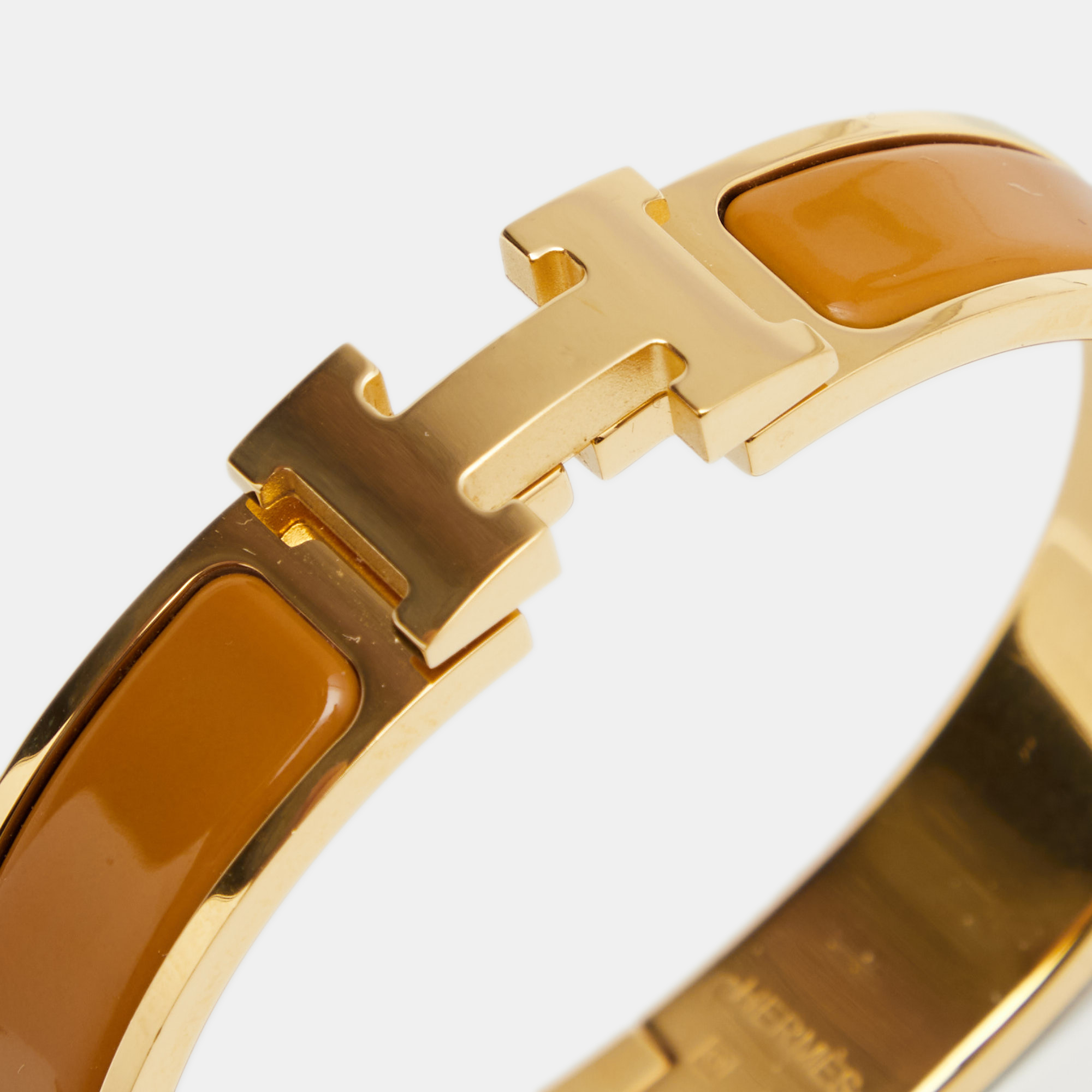 

Hermès Clic H Brown Enamel Gold Plated Narrow Bracelet