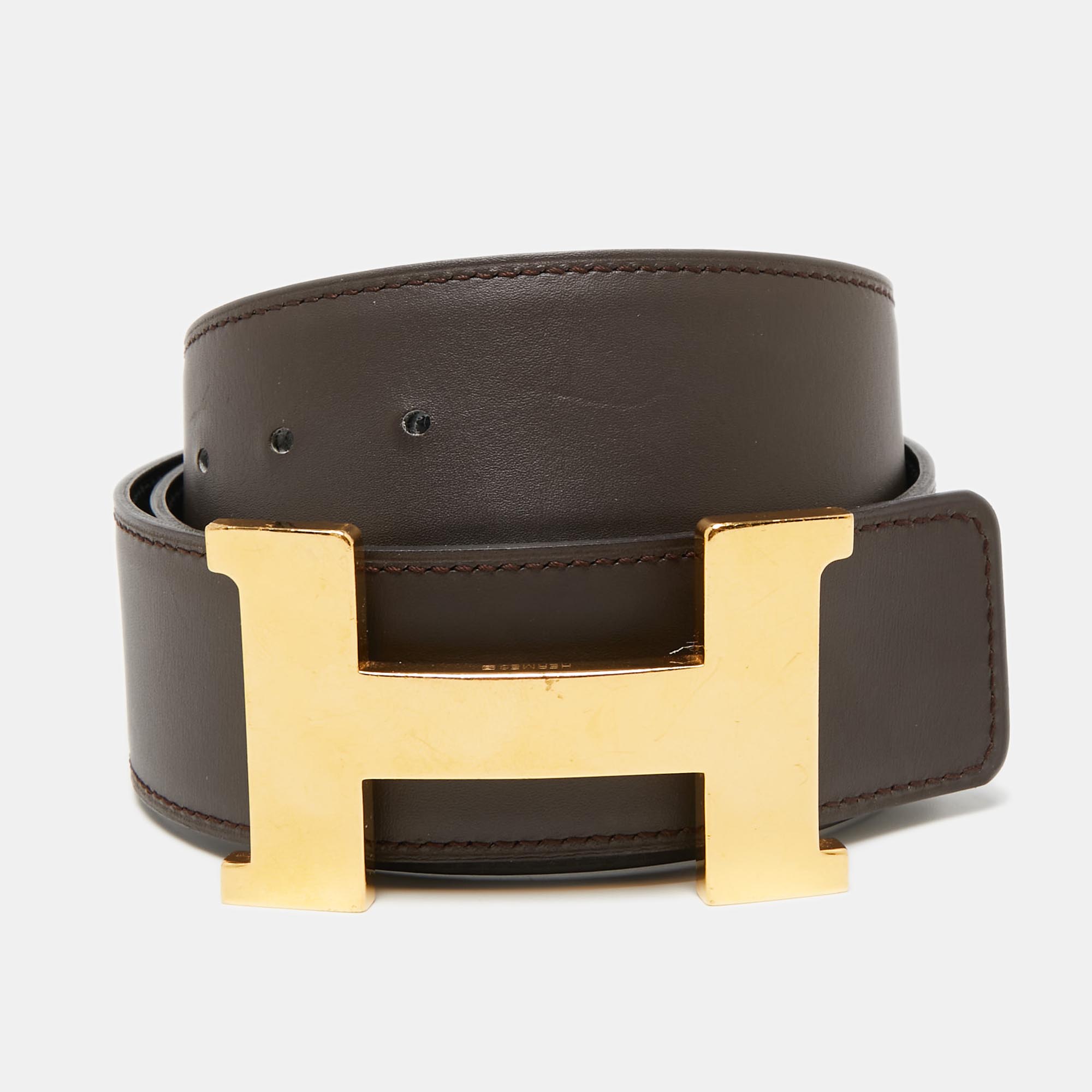 

Hermes Black/Chocolat Chamonix and Swift Leather Constance Reversible Belt