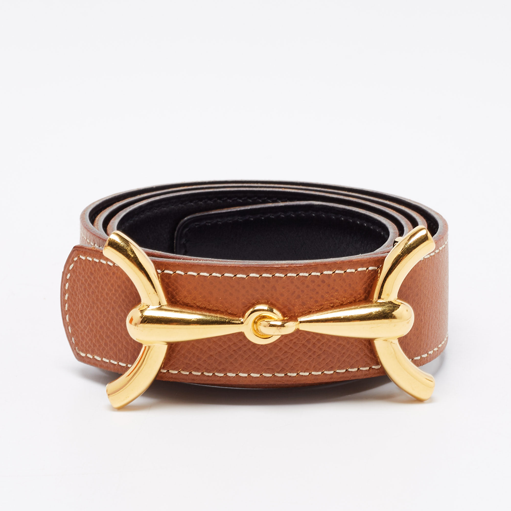 

Hermes Black/Gold Courchevel and Box Leather H Hippique Reversible Belt