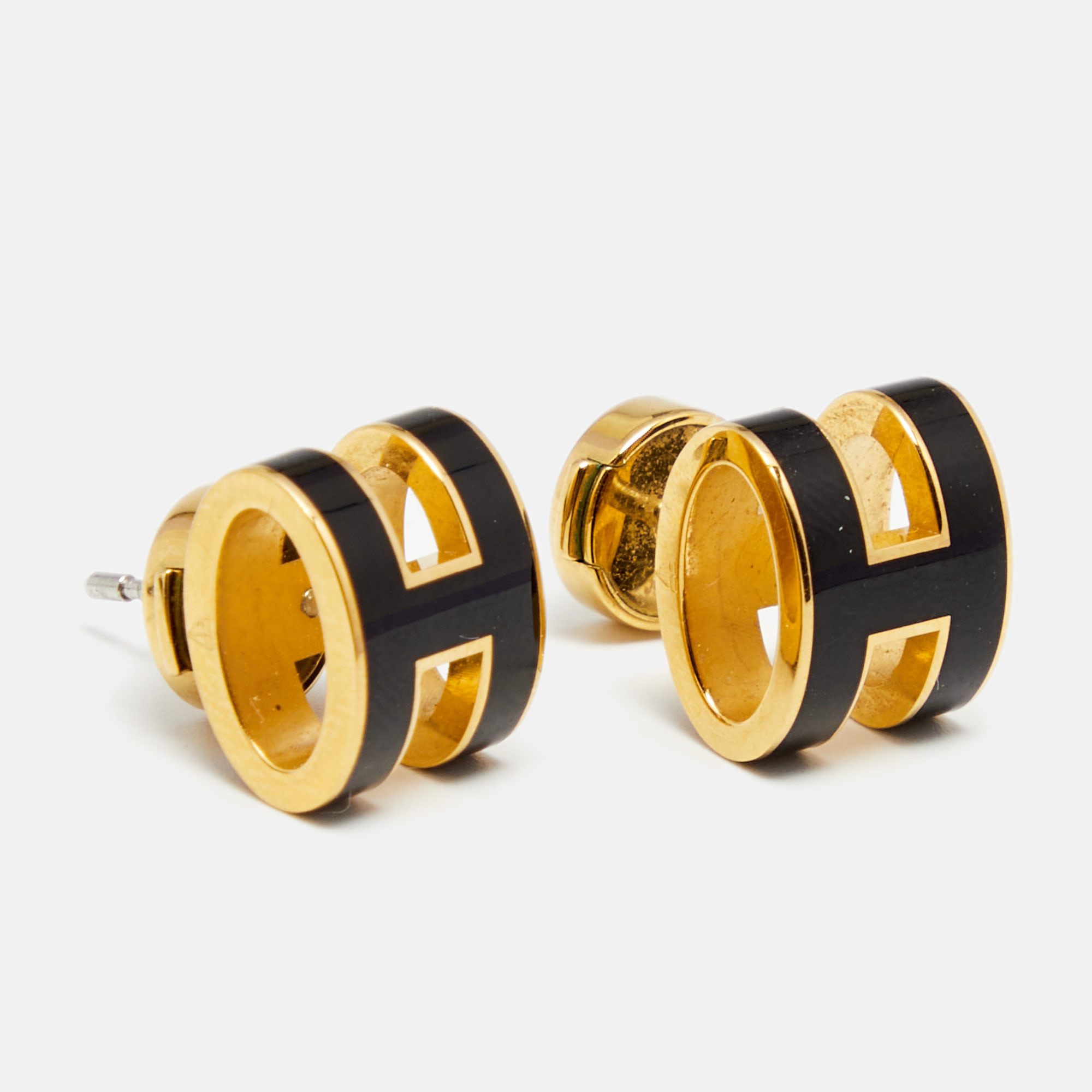 

Hermès Pop H Black Lacquered Gold Tone Stud Earrings