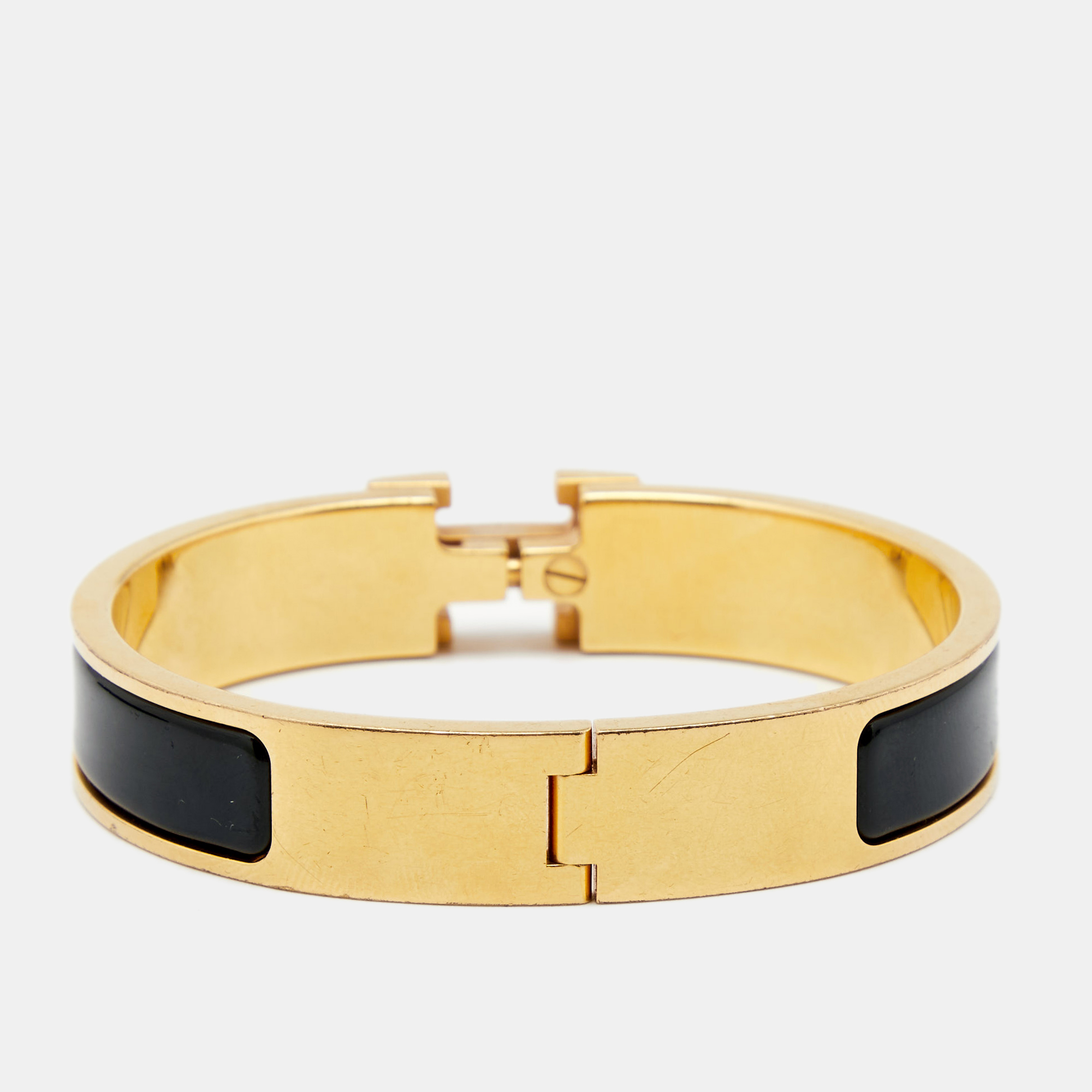 

Hermes Clic H Black Enamel Gold Plated Metal Bracelet