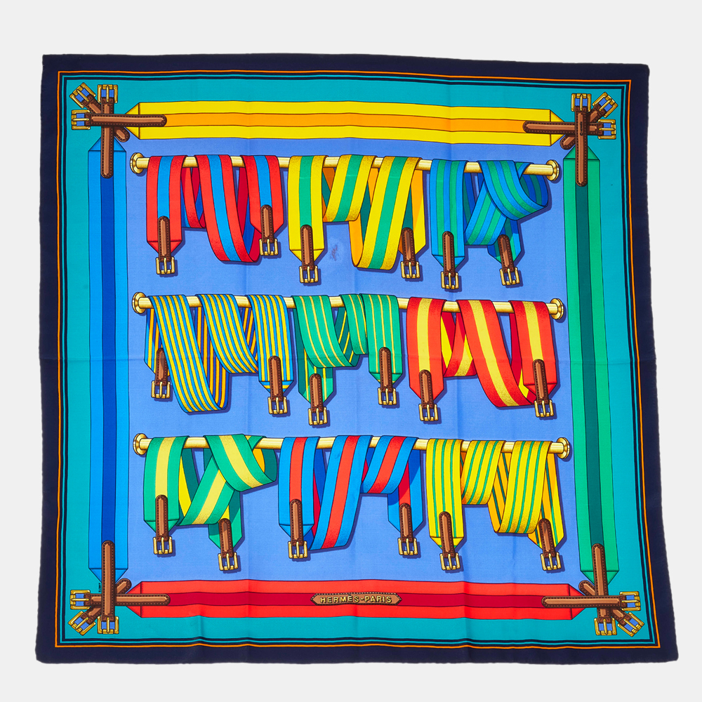 

Hermes Blue/Multi Color Sangles Silk Scarf