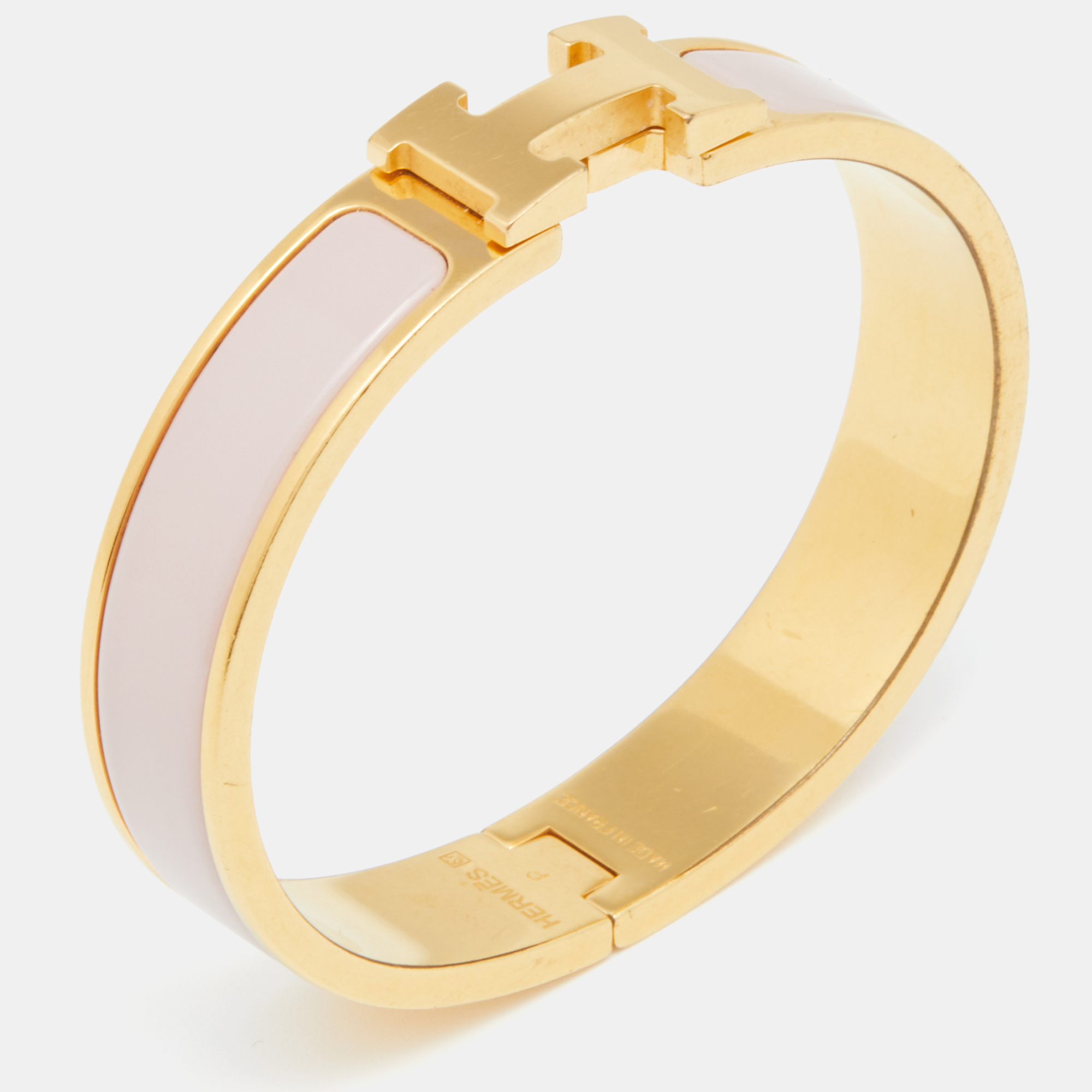 

Hermes Clic H Nude Pink Enamel Gold Plated Narrow Bracelet PM