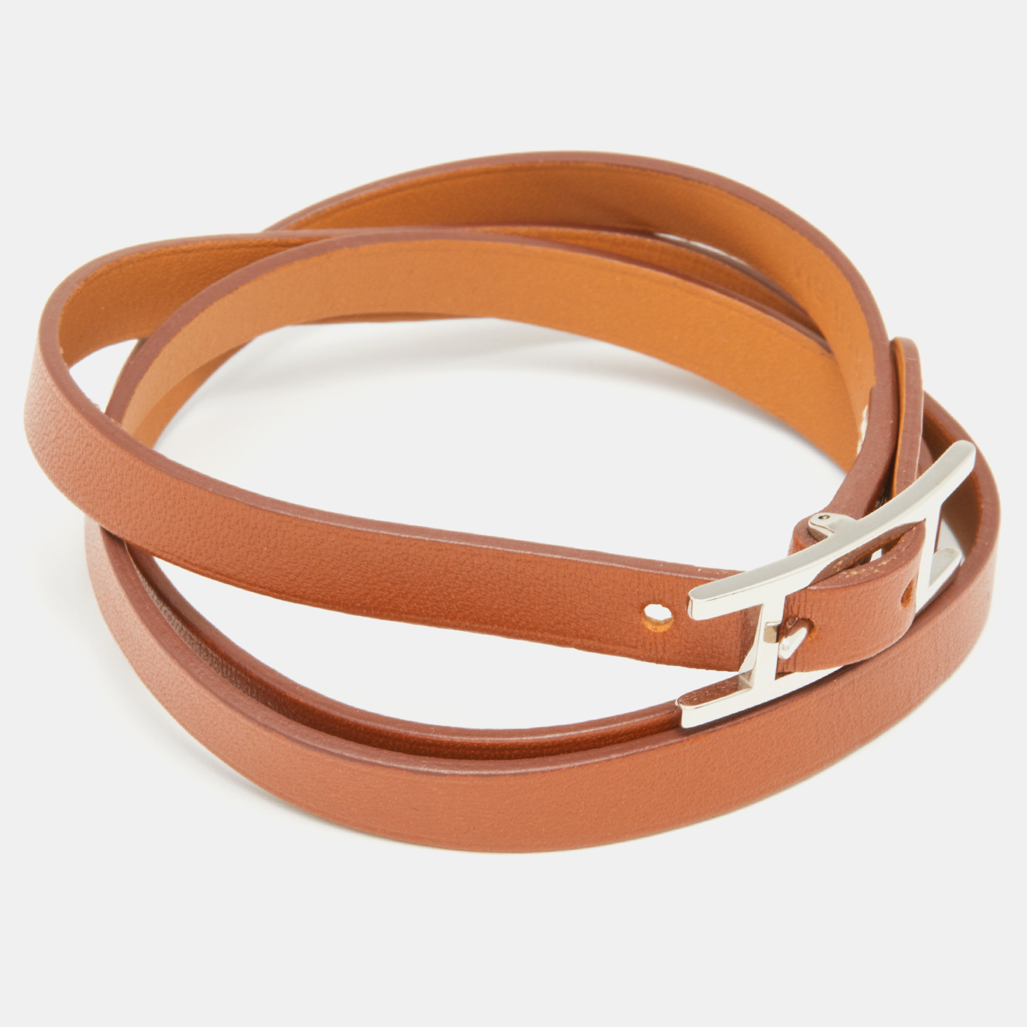 

Hermes Hapi 3 Brown Leather Palladium Plated Wrap Bracelet