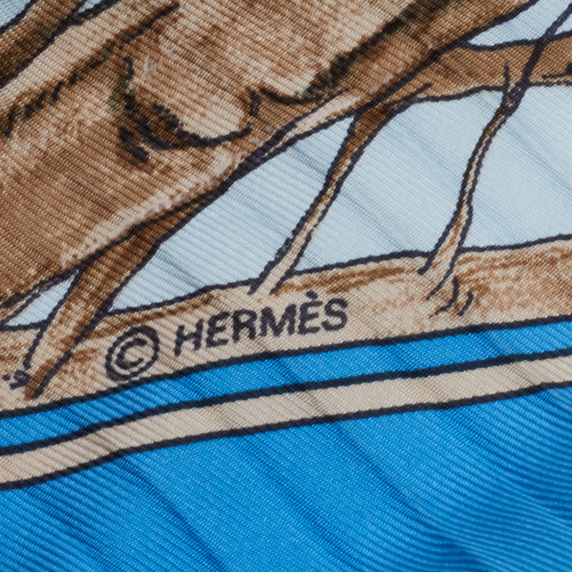 

Hermès Blue Chasse au Bois Silk Plisse Scarf