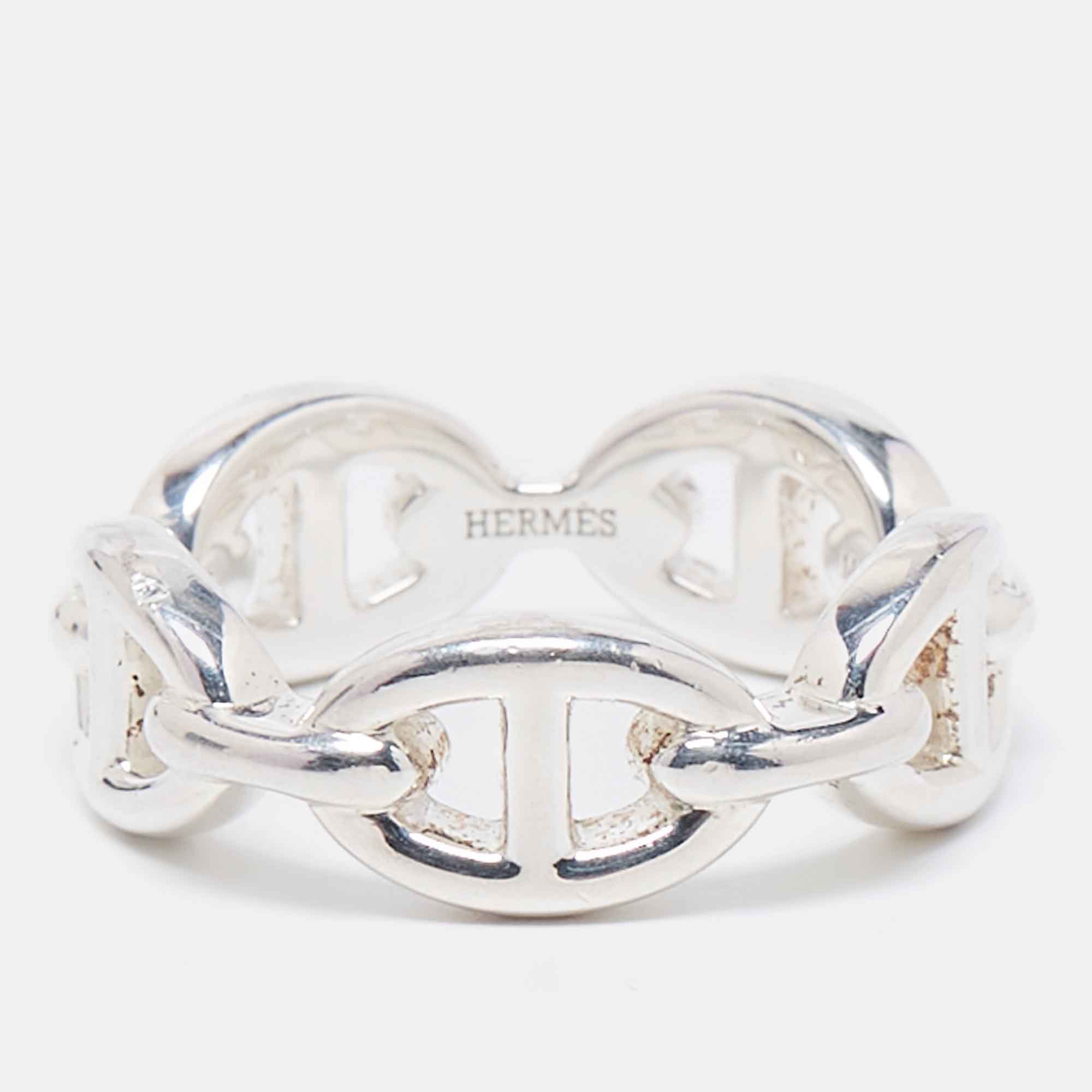 

Hermès Sterling Silver Chaine d'ancre Enchainee Ring Size
