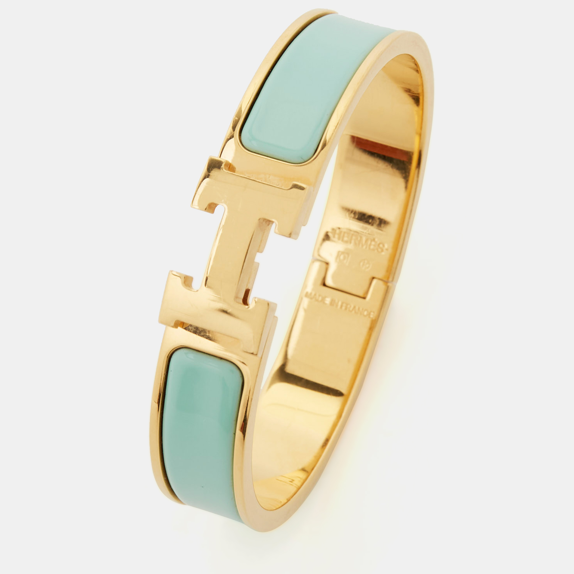 

Hermès Clic H Blue Enamel Gold Tone Metal Narrow Bracelet