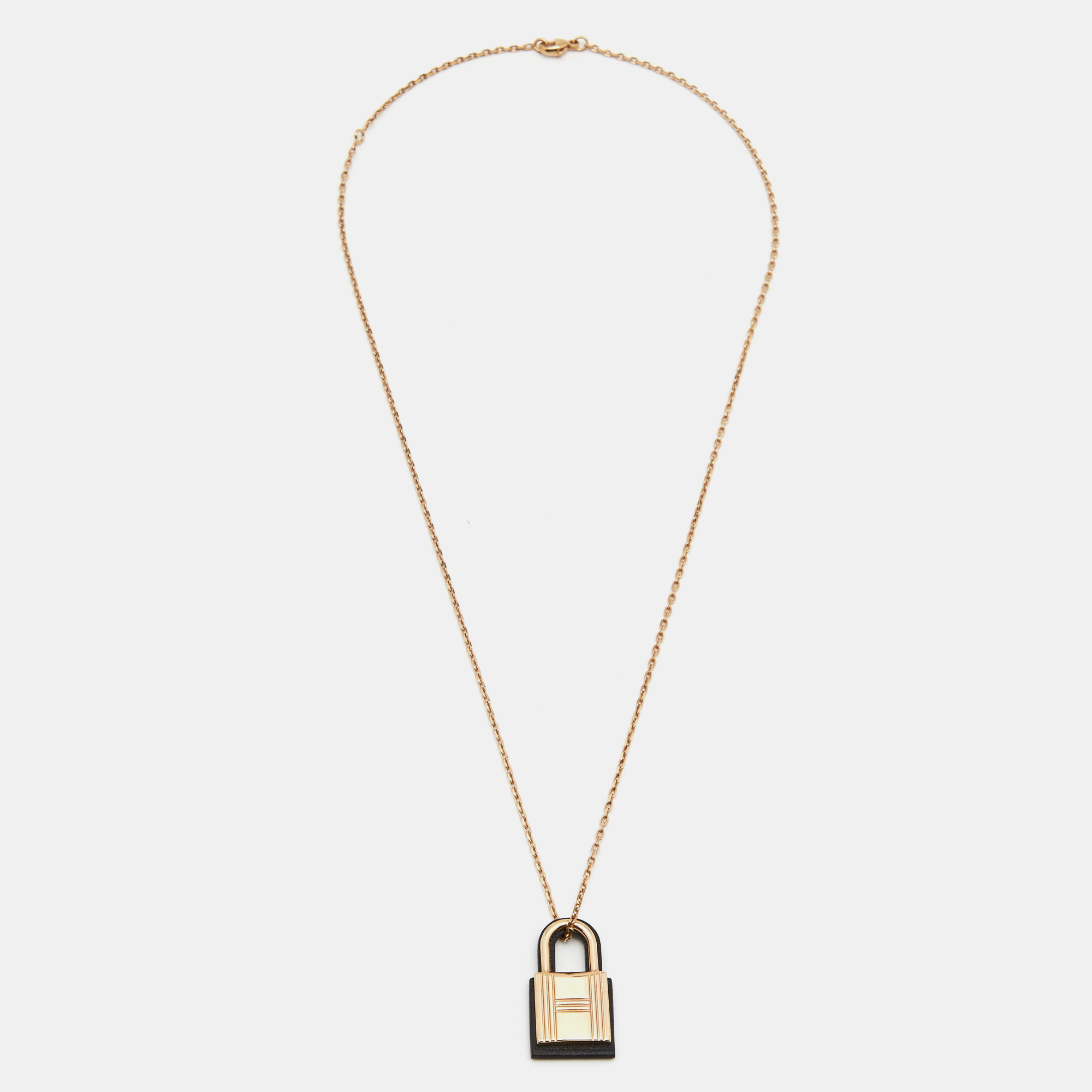 

Hermès Rose Gold Tone Black Leather O'Kelly Pendant Necklace