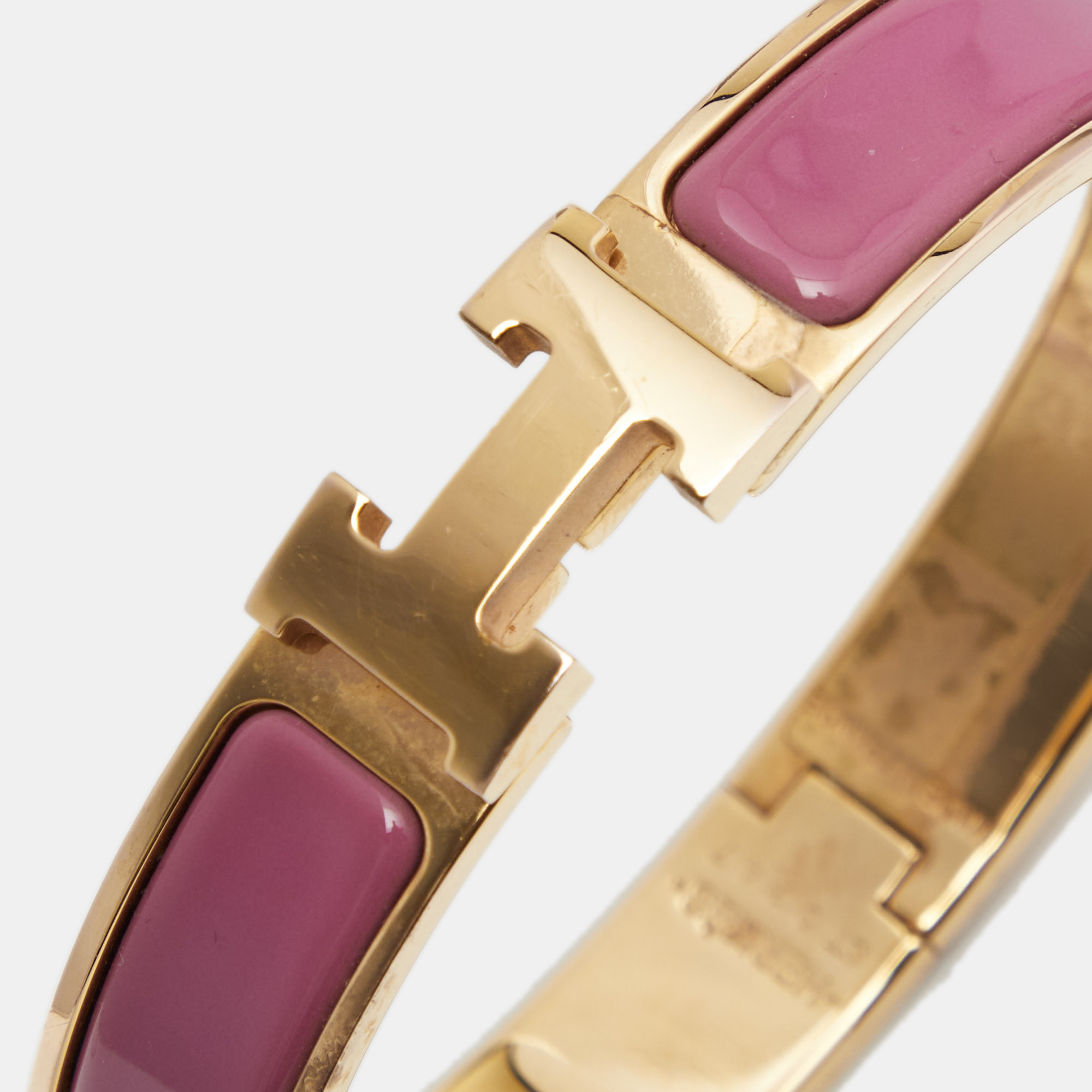 

Hermès Clic H Mauve Enamel Rose Gold Plated Narrow Bracelet, Purple