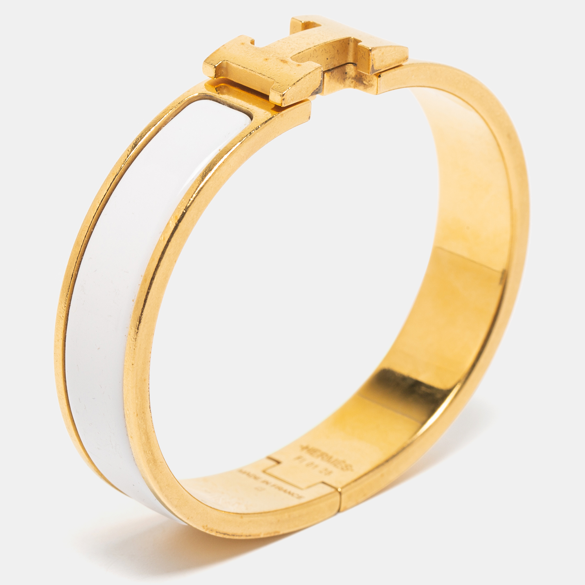 

Hermès Clic H White Enamel Gold Plated Narrow Bracelet