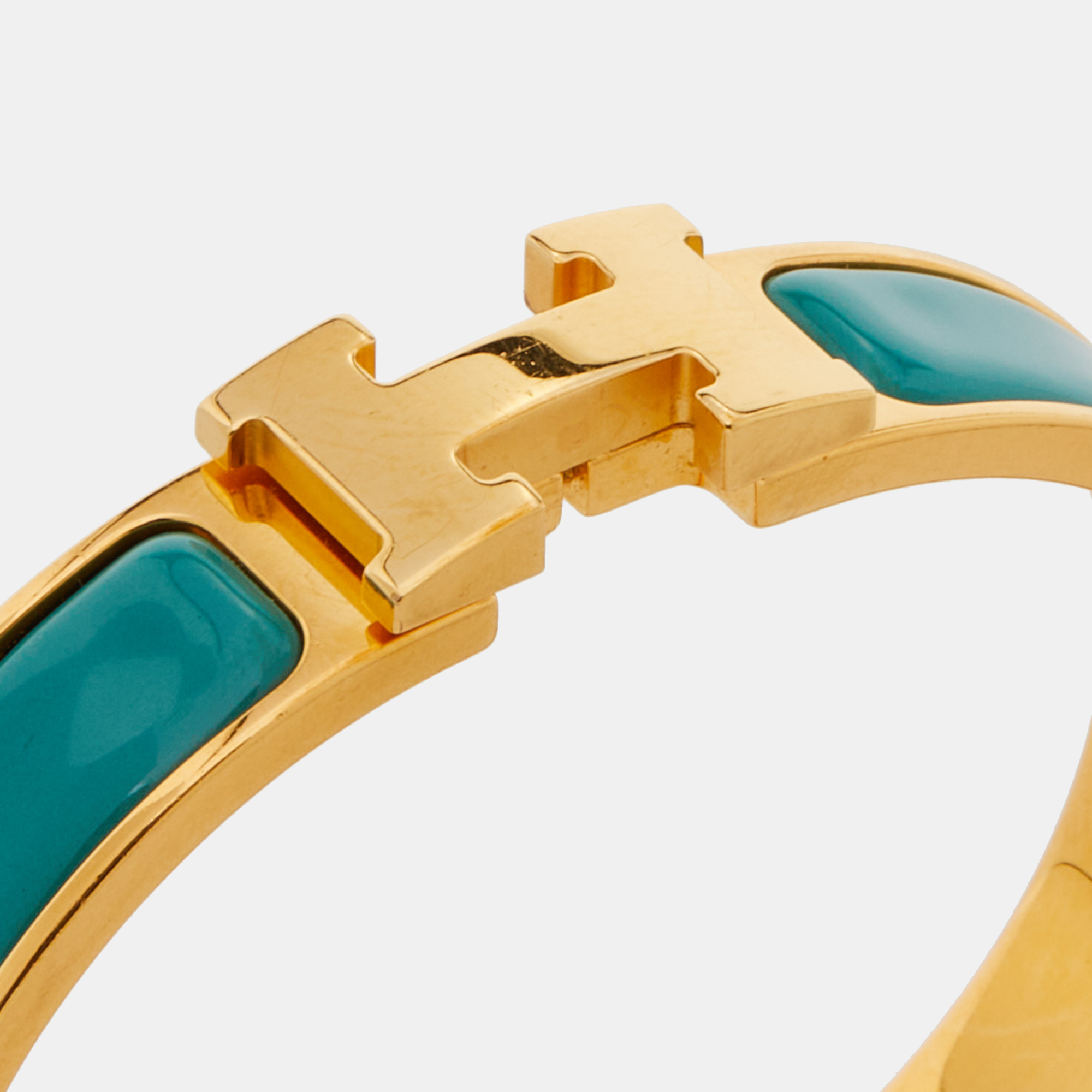 

Hermes Clic H Turquoise Enamel Gold Plated Bracelet, Blue